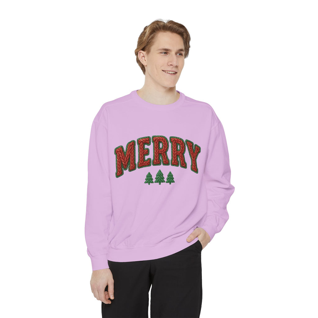 Merry Holiday Sweatshirt — Cozy Christmas Pullover with Tree Graphics Festive Holiday Designs
