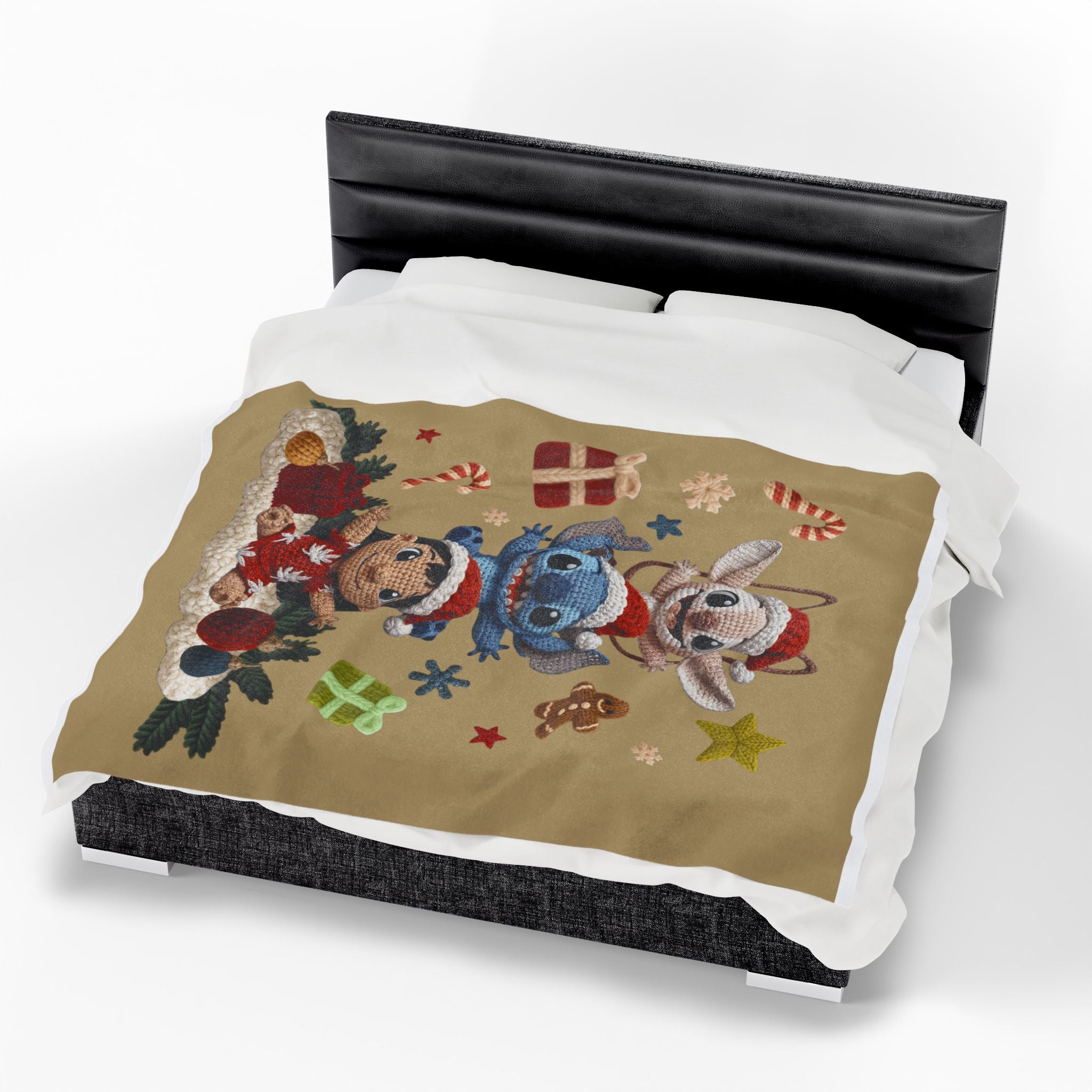 Winter Wonderland Cartoon Fleece Blanket Holiday Character Stack Velveteen Blanket Cute Christmas Stitch, Elf & Reindeer Plush Design