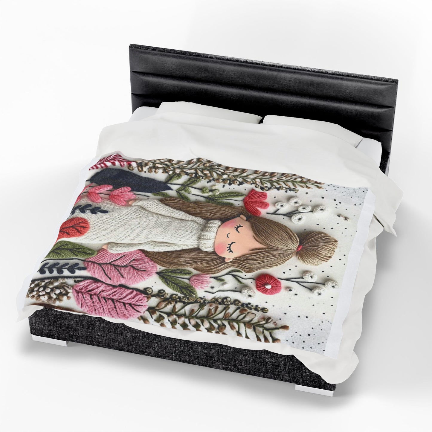 Plush Blanket — Cozy Girl in Floral Meadow Velveteen Throw