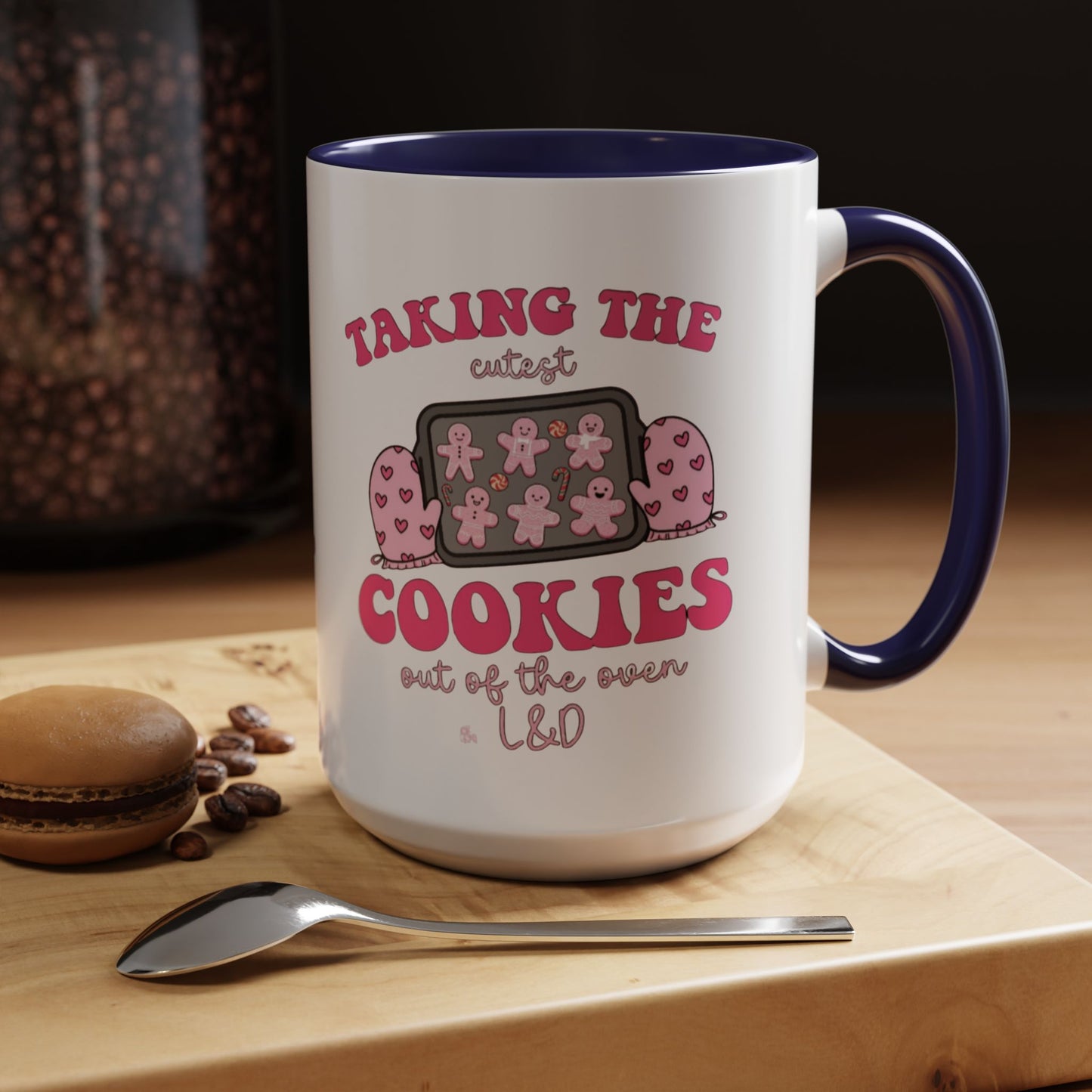 Accent Coffee Mug — "Taking the Cookies" Cute Pink Baking Design Coffee Cup for Fun Celebrations