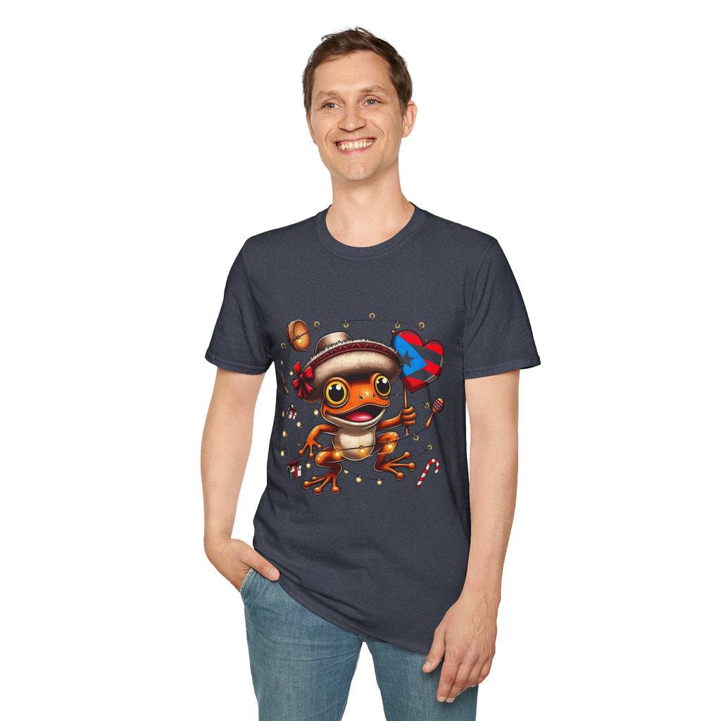 Puerto Rico Frog Holiday T-Shirt  Cute Coquí with Flag Heart (Christmas) Puerto Rico Navidades