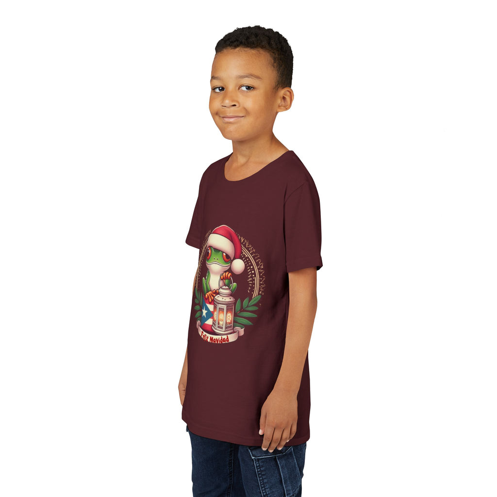 Kids Tee Cute Frog with Puerto Rican Flag & Lantern (Feliz Navidad)