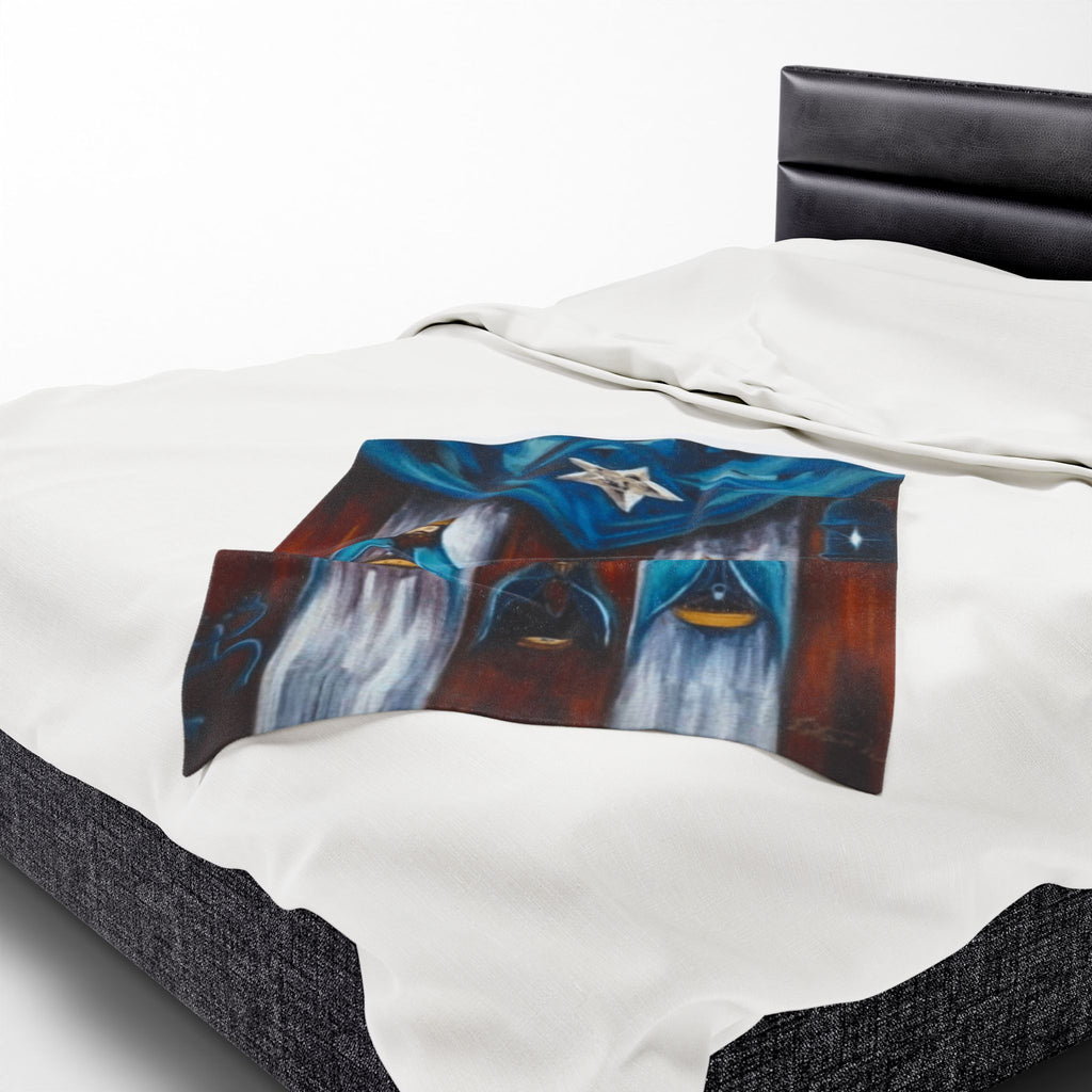 Three Kings Velveteen Plush Blanket — Nativity Magi Christmas Throw Navidad Boricua Christmas Blanket