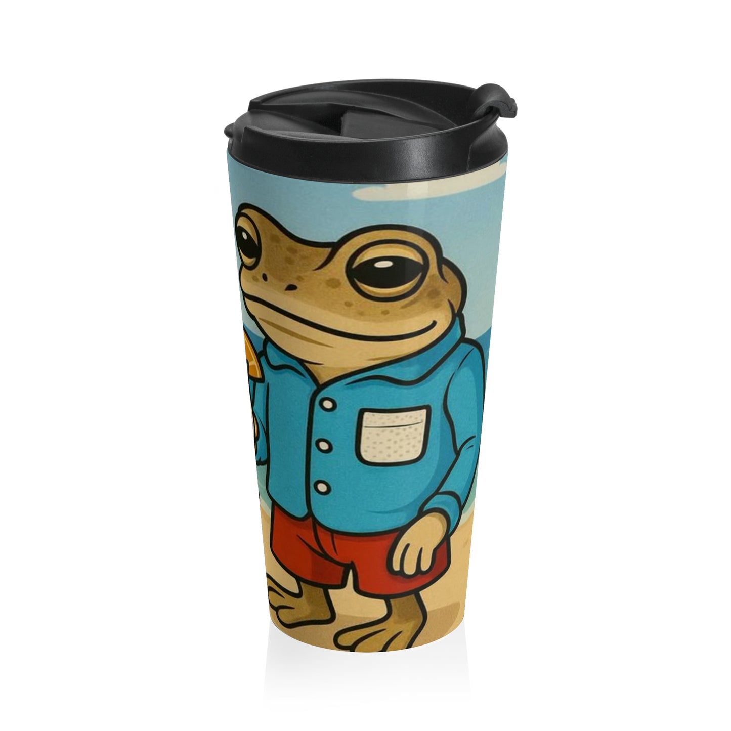 Beach Vibes Stainless Steel Travel Mug - Summer Fun Cup, Travel Coffee Mug, Vacation Drinkware, Comical Beach Art, Gift for Beach Lovers