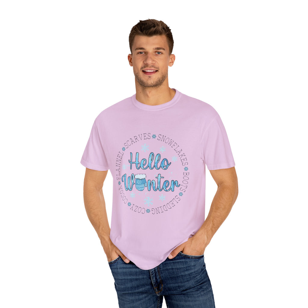 Hello Winter T‑Shirt  Cozy Snowflake Holiday Tee Christmas T-Shirts and Sweatshirts Collection