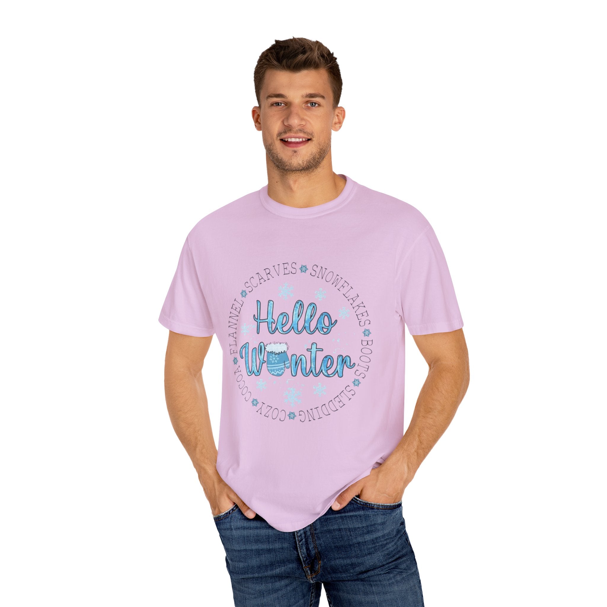 Hello Winter T‑Shirt  Cozy Snowflake Holiday Tee Christmas T-Shirts and Sweatshirts Collection