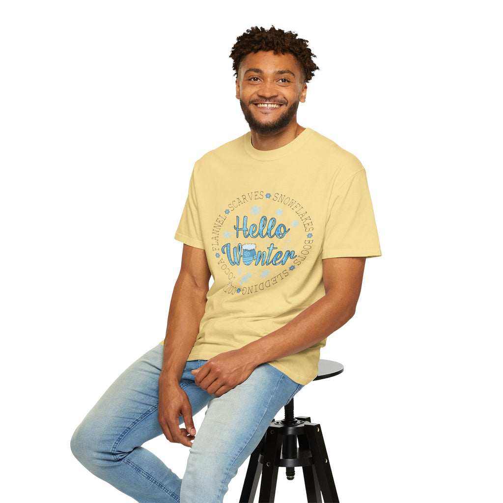 Hello Winter T‑Shirt  Cozy Snowflake Holiday Tee Christmas T-Shirts and Sweatshirts Collection