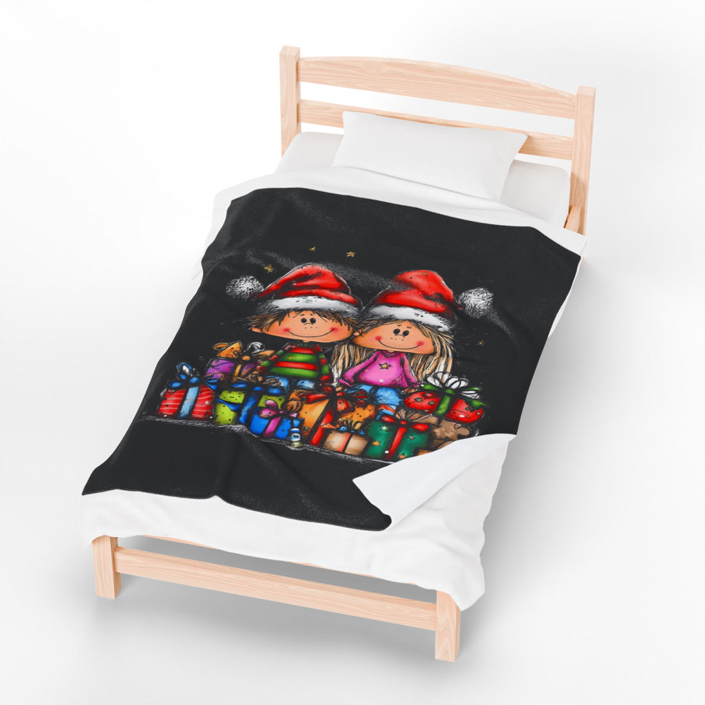 Christmas Kids & Gifts Velveteen Plush Blanket