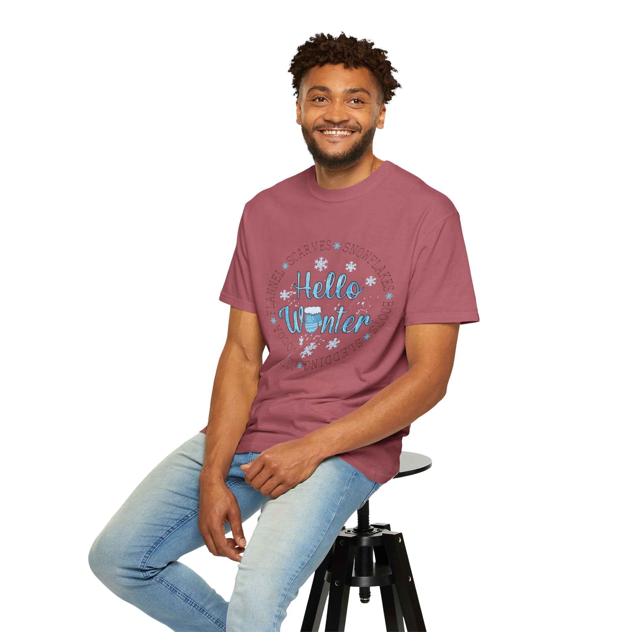 Hello Winter T‑Shirt  Cozy Snowflake Holiday Tee Christmas T-Shirts and Sweatshirts Collection
