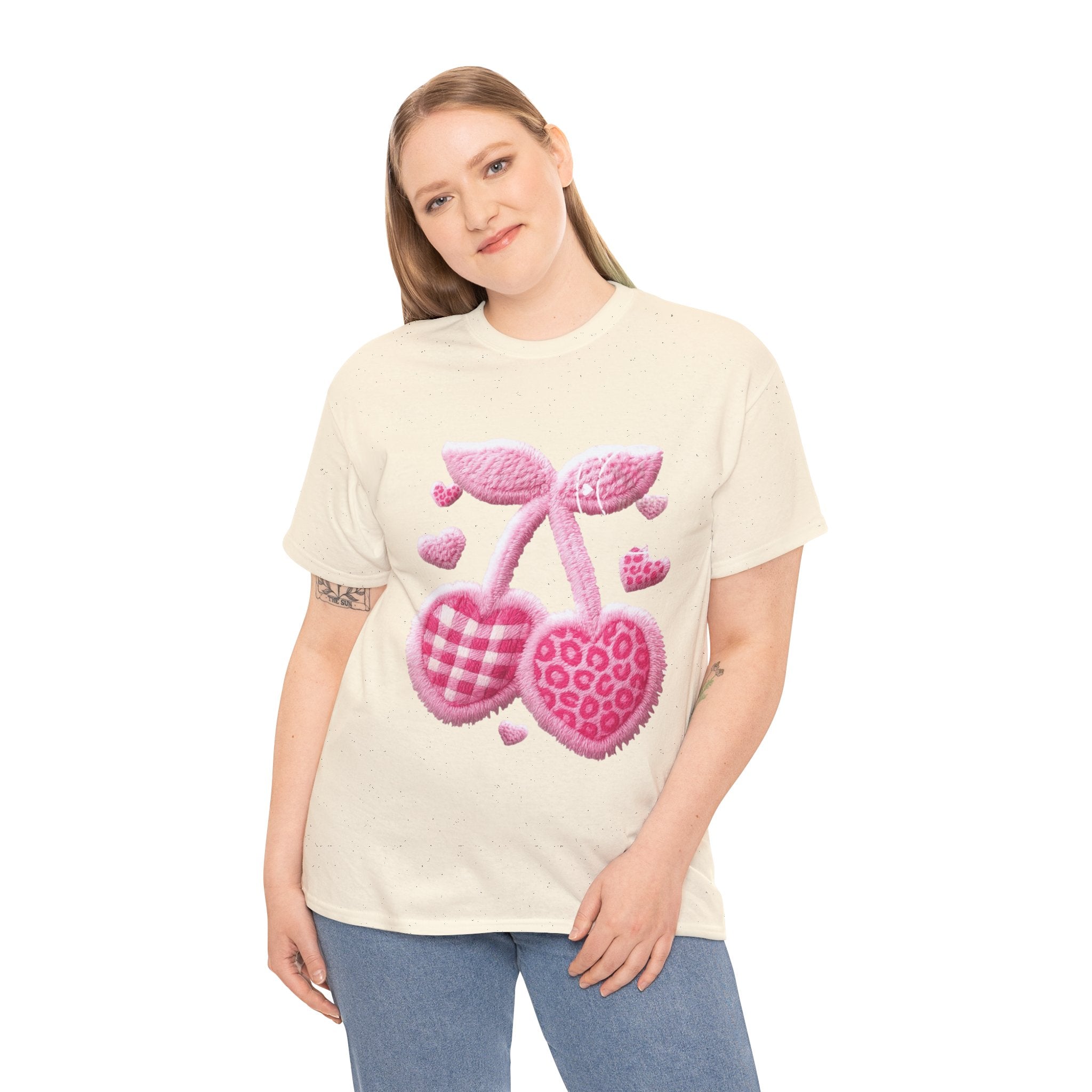 Pink Heart Cherries Tee  LOVE Graphic Valentine T-Shirt