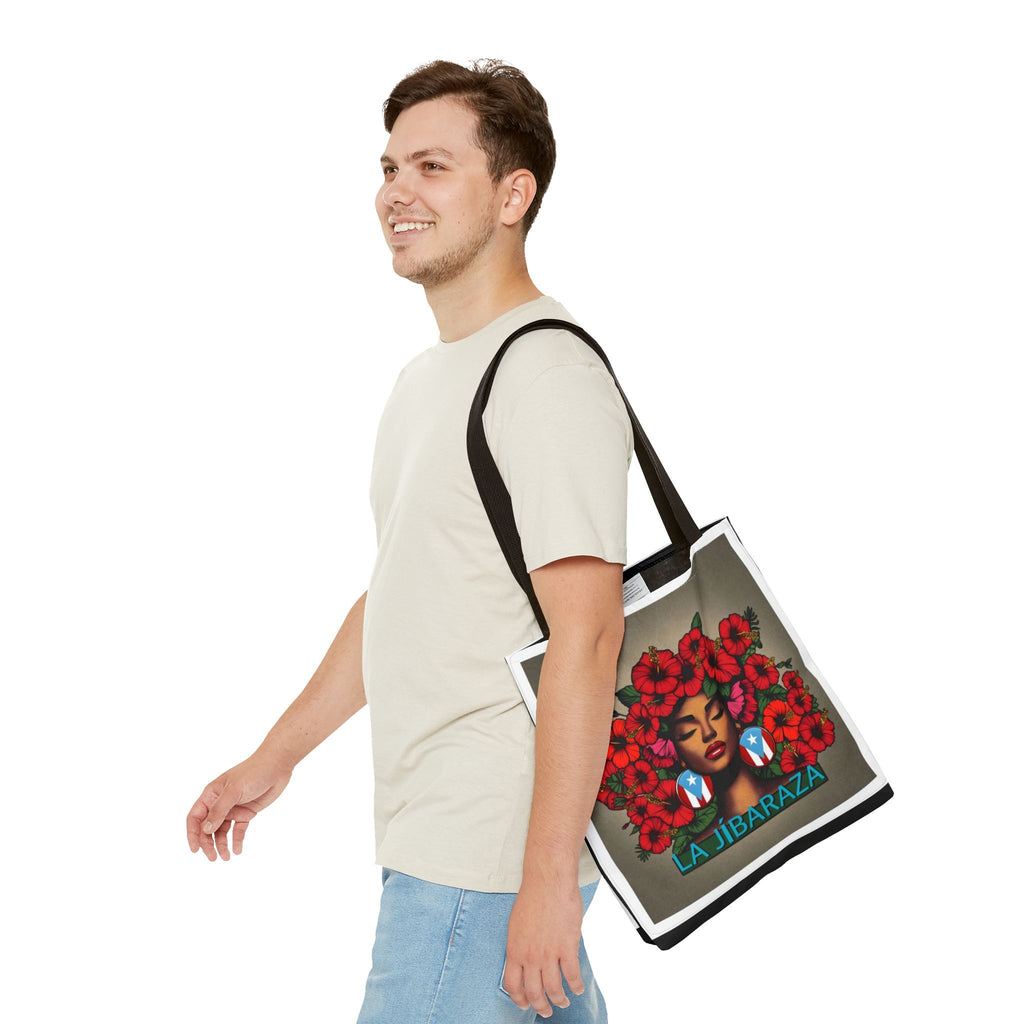 La Jíbara Tote Bag — Puerto Rican Floral Portrait Canvas Tote Puerto Rico Christmas Tote