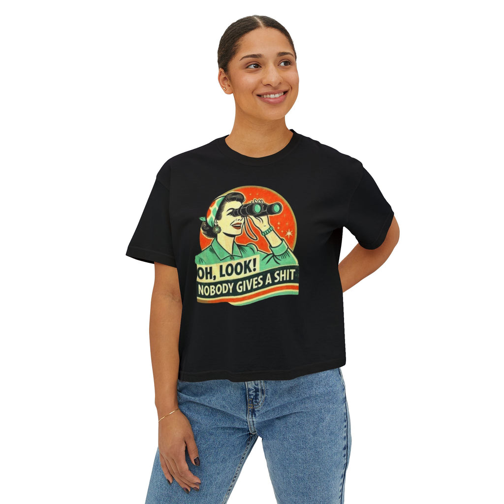Graphic Tee — "Oh, Look! Nobody Gives a Shit" Retro Binoculars Design