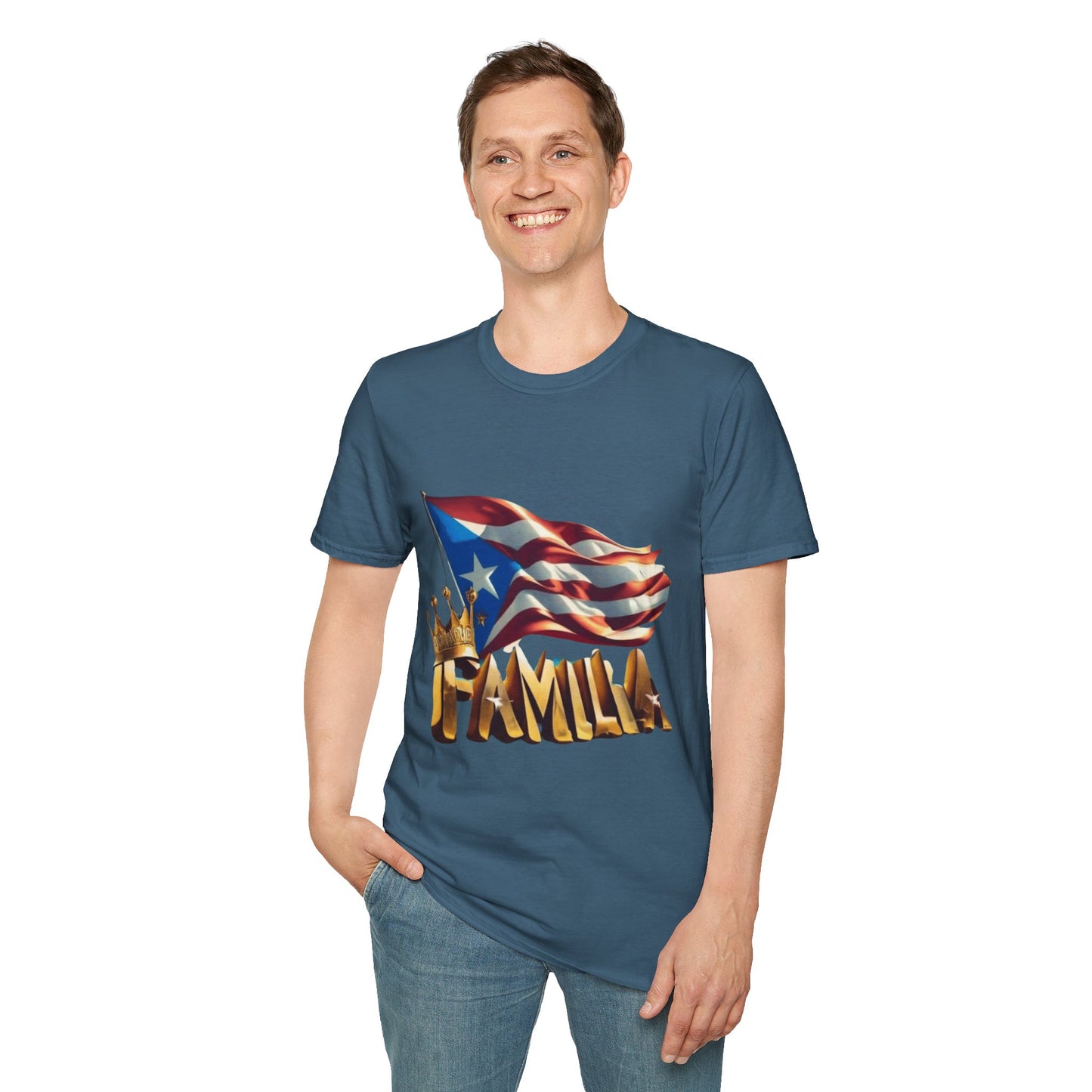 Puerto Rican Familia T-Shirt, Unisex Softstyle Tee, Patriotic Shirt, Family Unity Gift, Summer Celebration Apparel