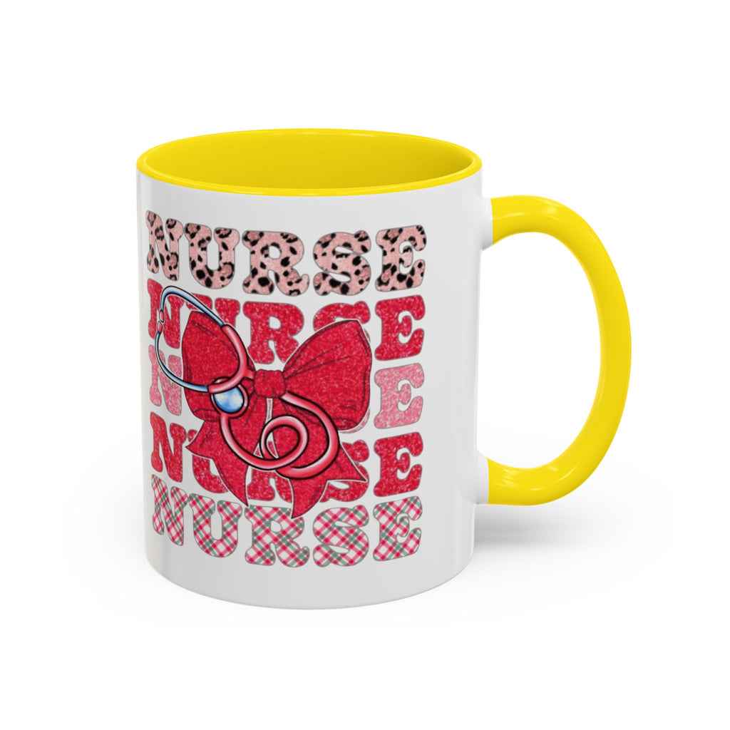 Nurse Stethoscope Bow Accent Coffee Mug — Cute Leopard & Plaid Healthcare Gift (11/15oz) Medical Christmas Mug