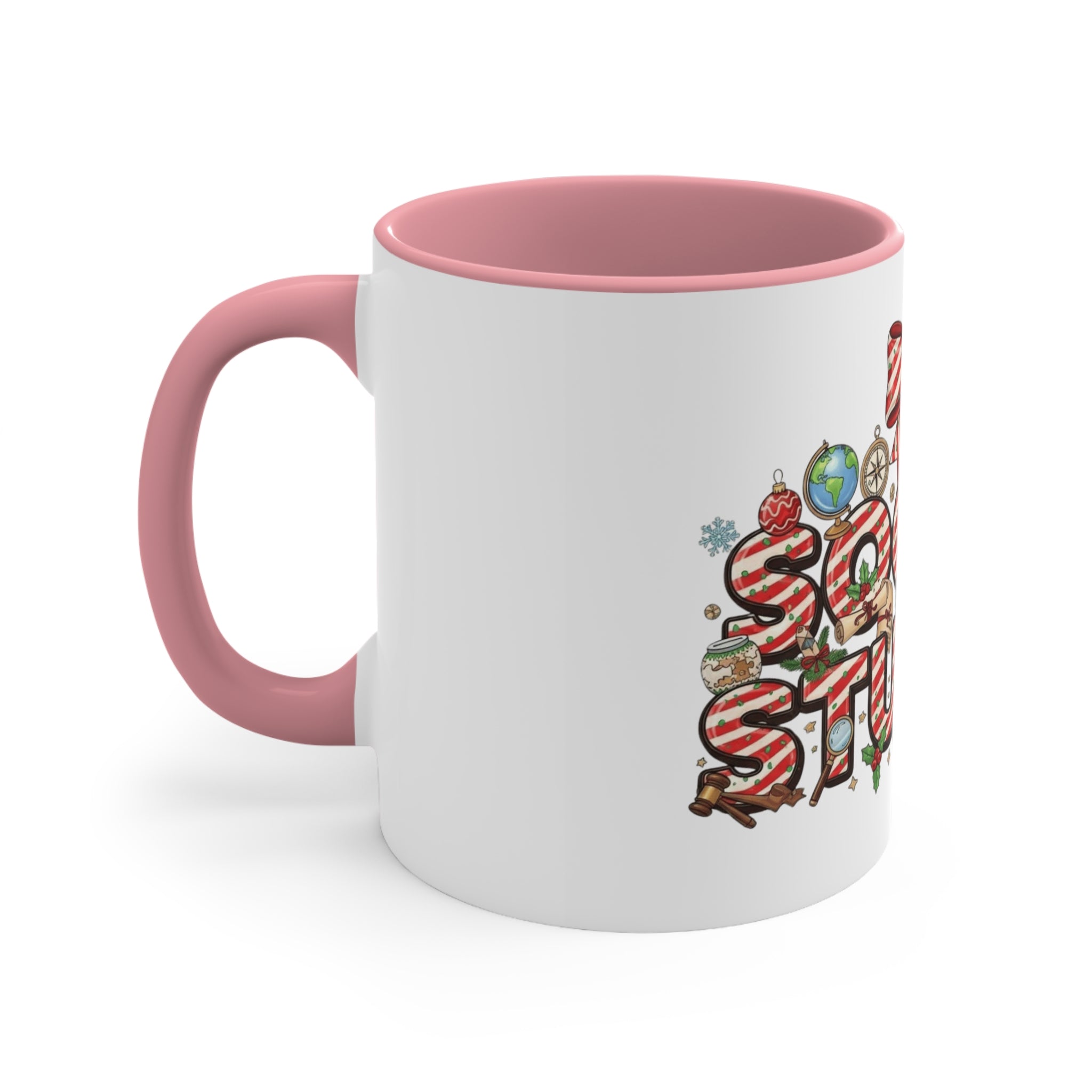 Social Studies Teacher Christmas Mug, Festive Candy-Stripe Holiday Coffee Cup School Staff Christmas Mug Collection,