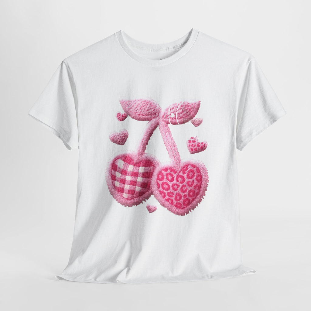 Pink Heart Cherries Tee  LOVE Graphic Valentine T-Shirt