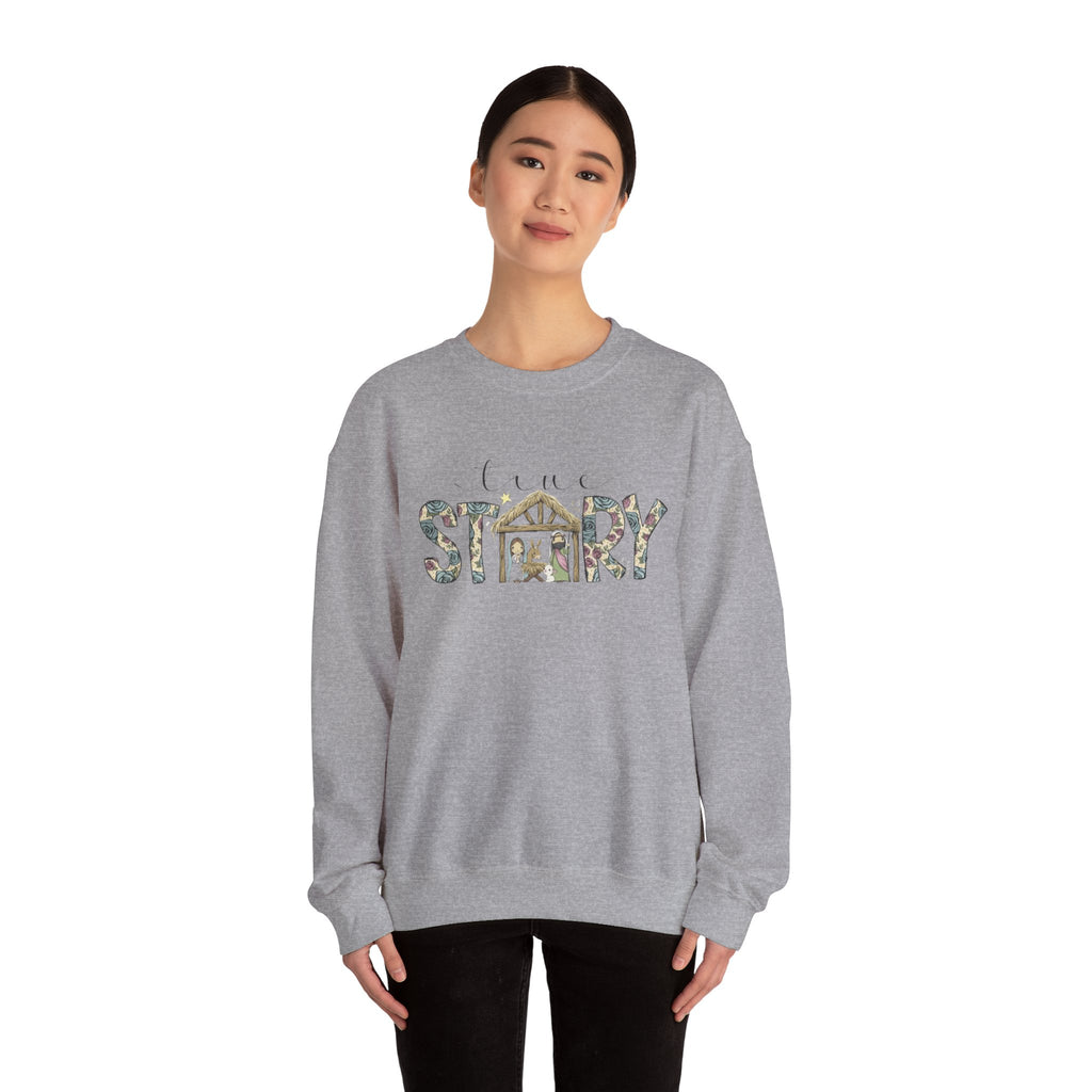 Crewneck Sweatshirt "Come Story" Floral Nativity Design  Cozy Christmas Pullover unique festive designs and joyful