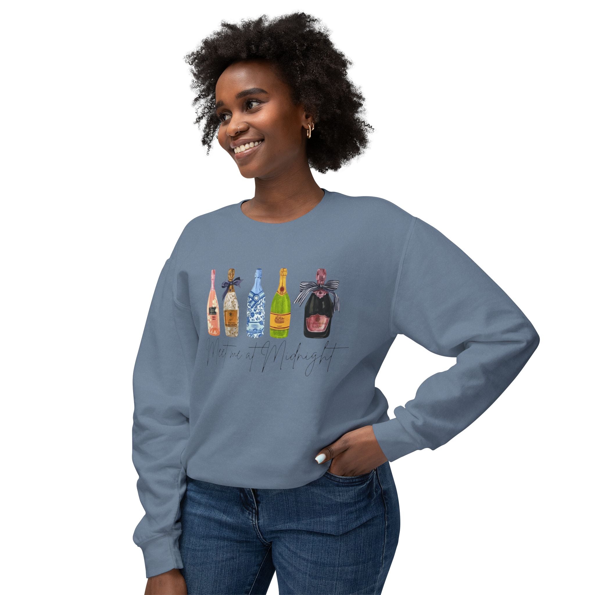 Champagne Bottles Crewneck Sweatshirt  Celebratory Bubbly Graphic
