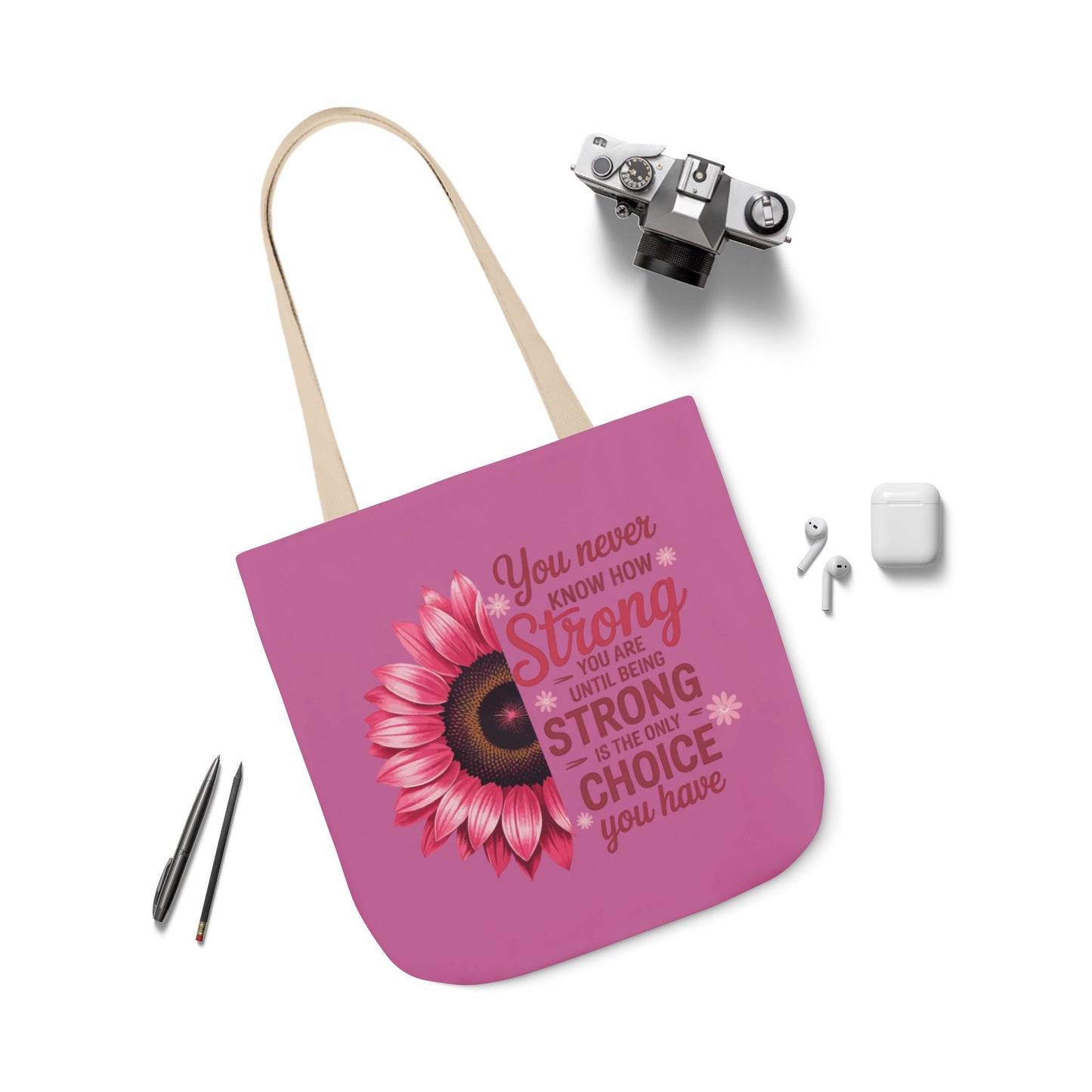 Cancer Survivor Hope Collection Inspirational Canvas Tote Bag with Floral Design