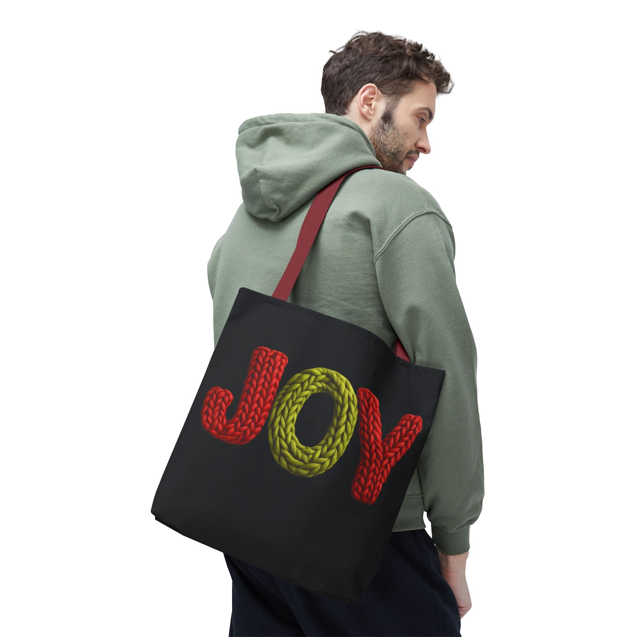 Christmas Tote Bag  Festive Holiday DesigJoy Knit Tote Bag  Colorful 'JOY' Yarn Design, Cozy Holiday Gift Tote