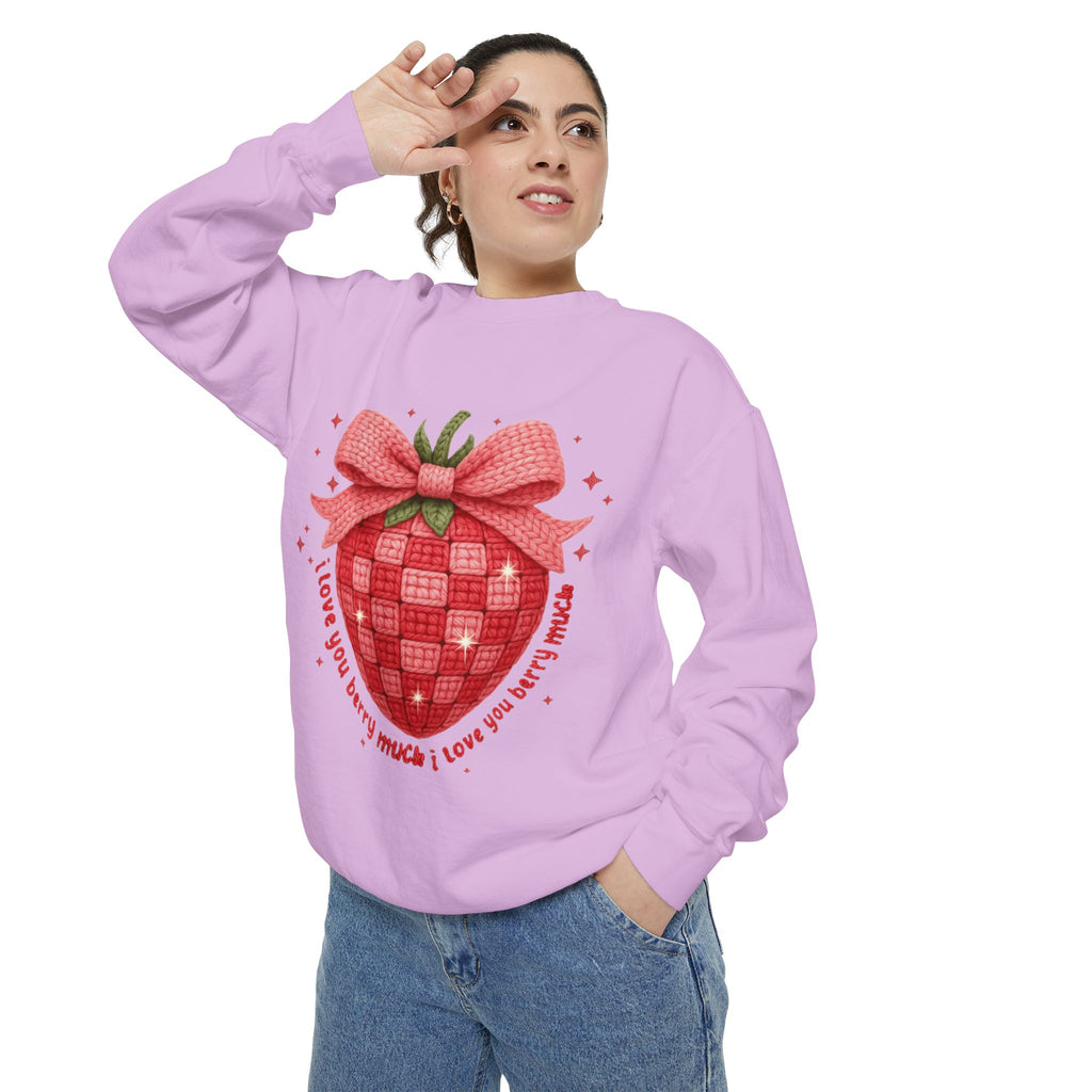 Strawberry Bow Sweatshirt  "I Love You Berry Much" Cute Valentine Pullover