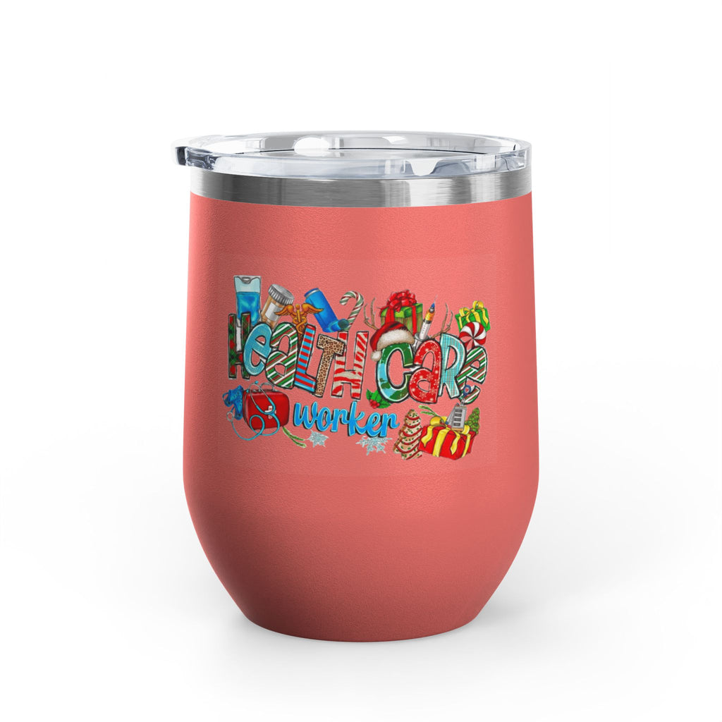 Healthcare Worker 12oz Wine Tumbler — Colorful Holiday Medical Staff Gift Medical Christmas Mug
