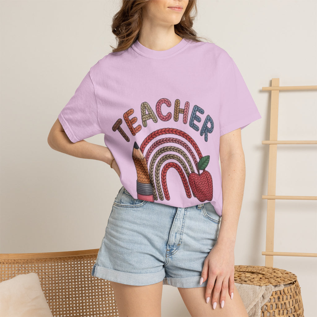 Teacher Rainbow Pencil & Apple T-Shirt — Back-to-School Gift for Educators