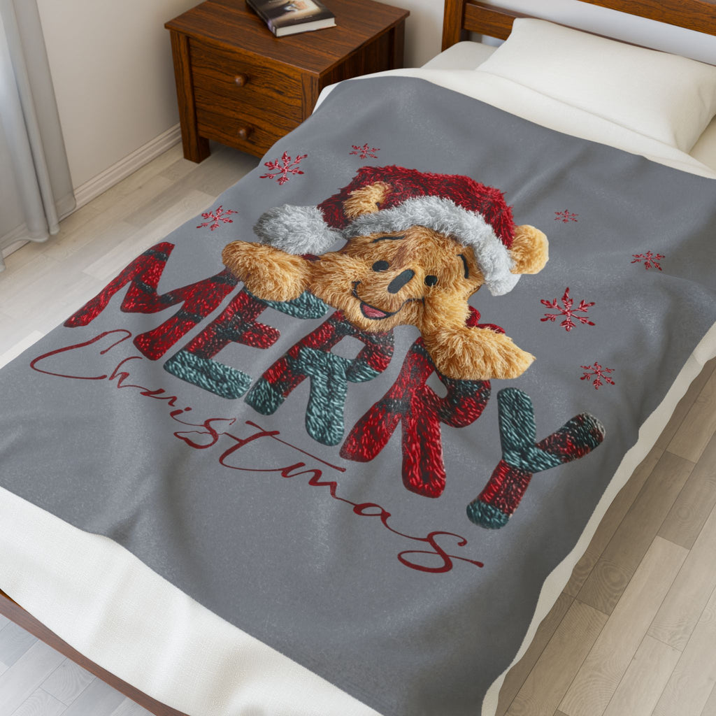 Magical Christmas Cartoon Blanket Merry Christmas Teddy Plush Blanket Soft Velveteen Holiday Throw
