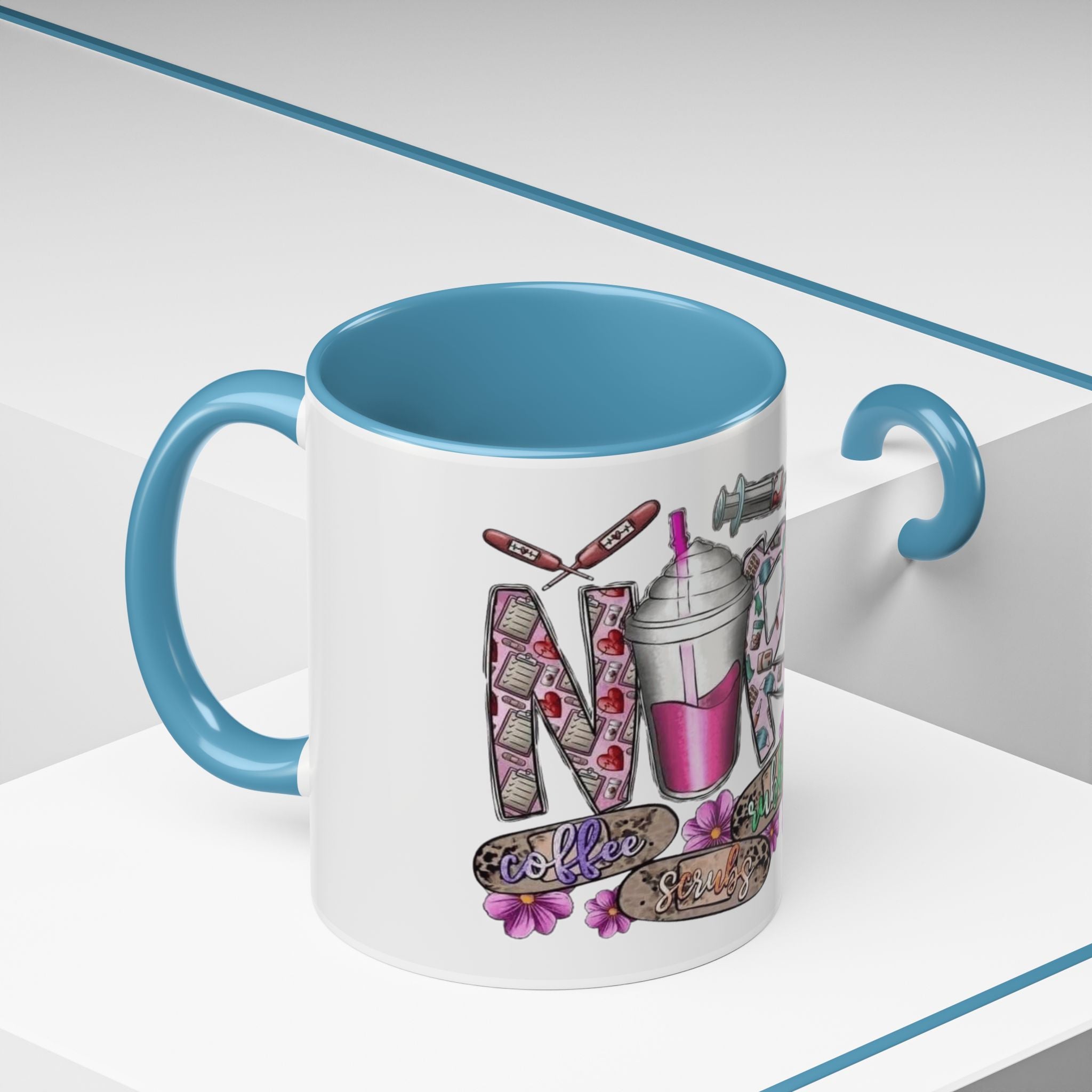 Nurse Love Coffee Mug  Cute Floral Medical Stethoscope & Syringe Design (11/15oz) Medical Christmas Mug
