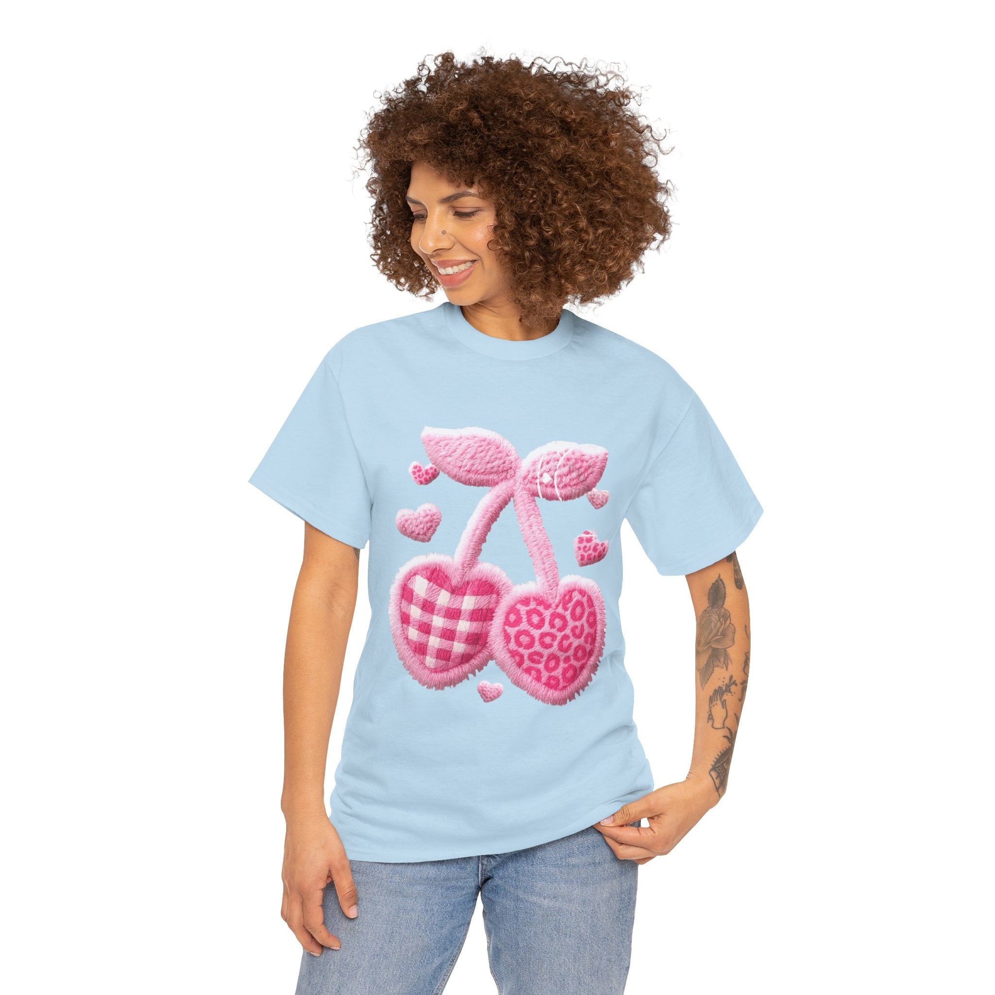 Pink Heart Cherries Tee  LOVE Graphic Valentine T-Shirt
