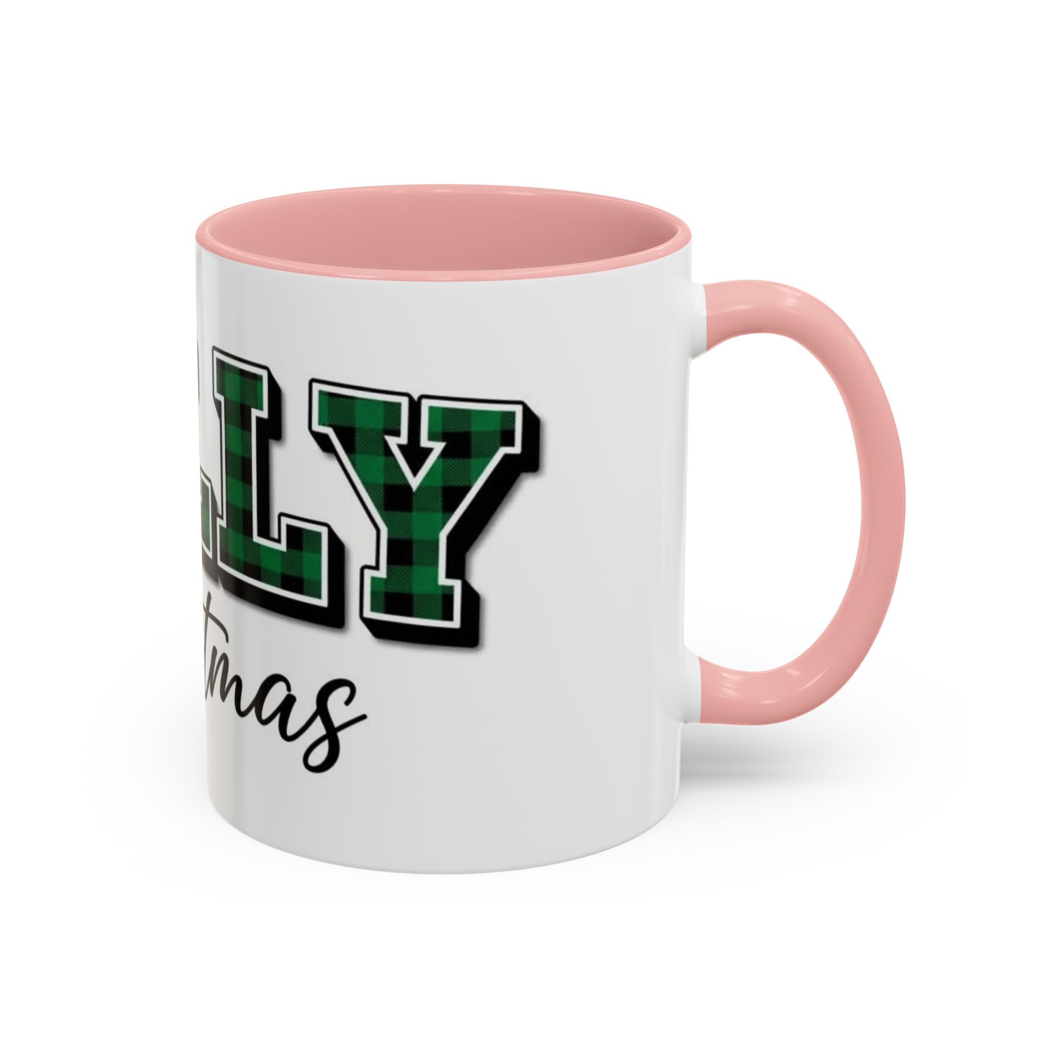 Holly Christmas Accent Coffee Mug — Green Plaid Holiday Gift (11/15oz)