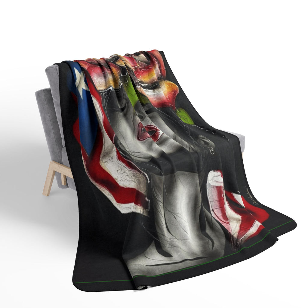 Puerto Rico Design Blanket! Patriotic Rose Face Fleece Sherpa Blanket