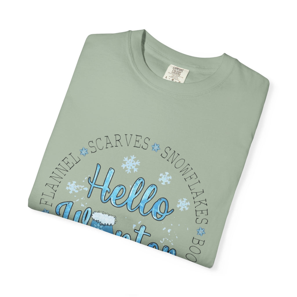 Hello Winter T‑Shirt  Cozy Snowflake Holiday Tee Christmas T-Shirts and Sweatshirts Collection