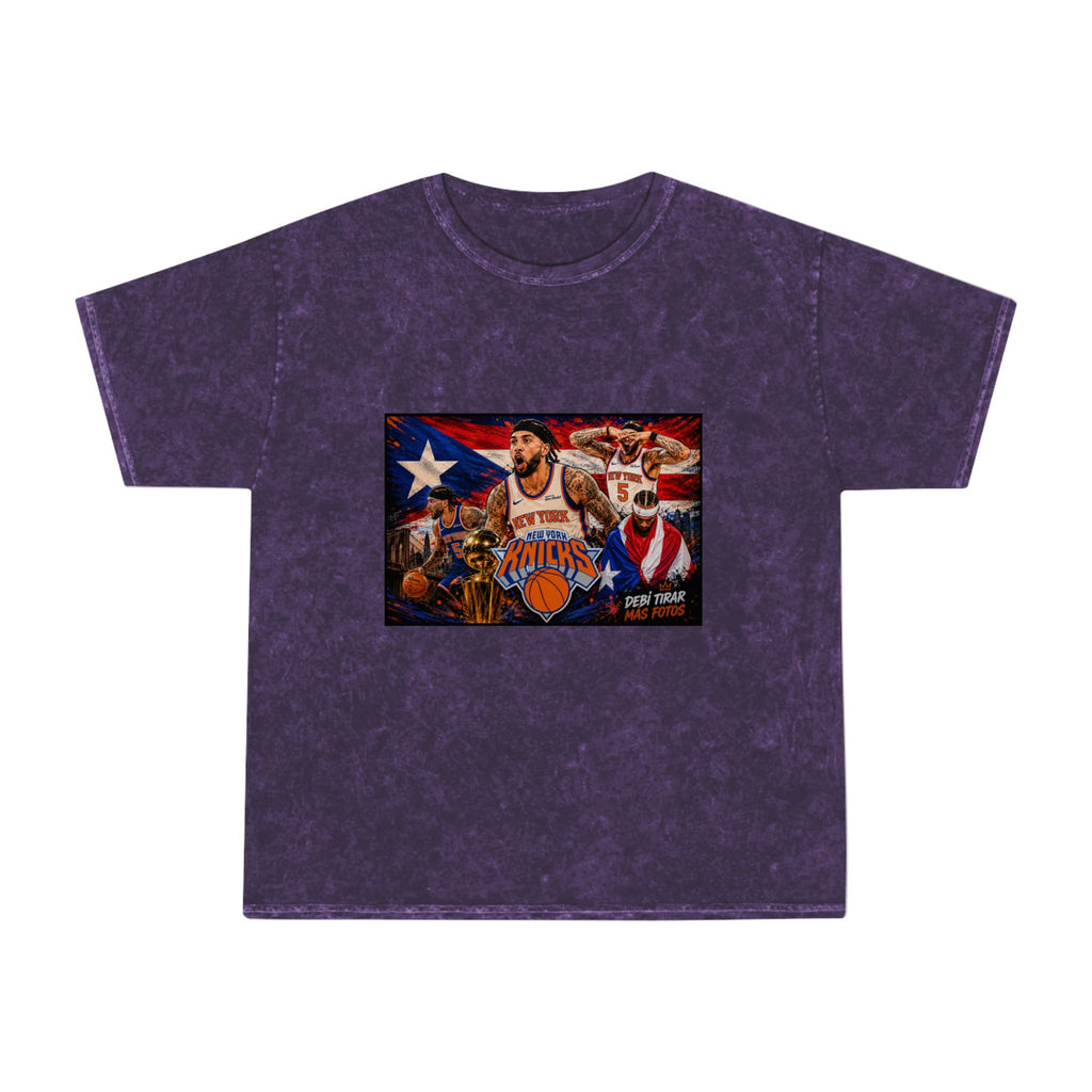 Mineral Wash Tee — Vintage Basketball Collage (Puerto Rico Flag)
