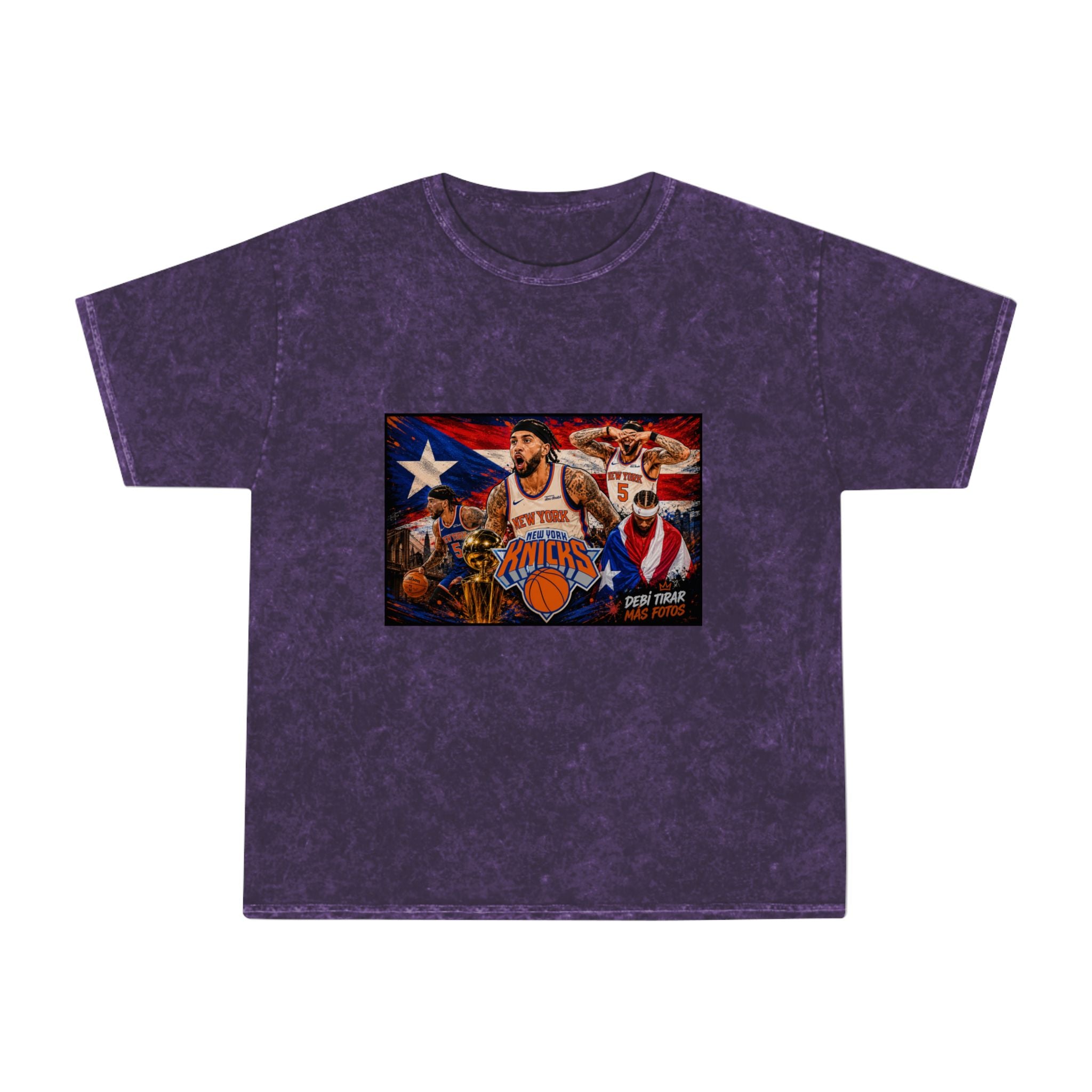 Mineral Wash Tee — Vintage Basketball Collage (Puerto Rico Flag)