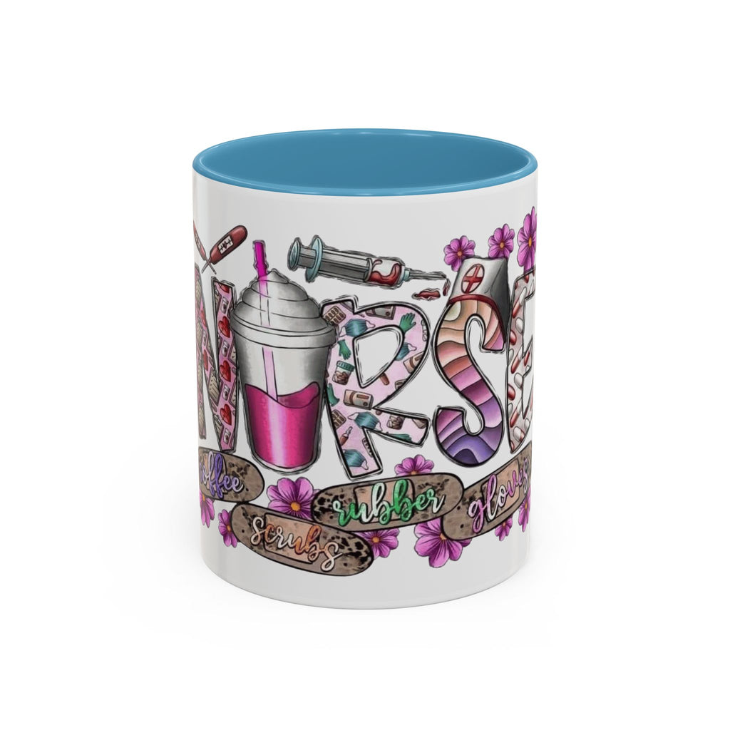 Nurse Love Coffee Mug  Cute Floral Medical Stethoscope & Syringe Design (11/15oz) Medical Christmas Mug