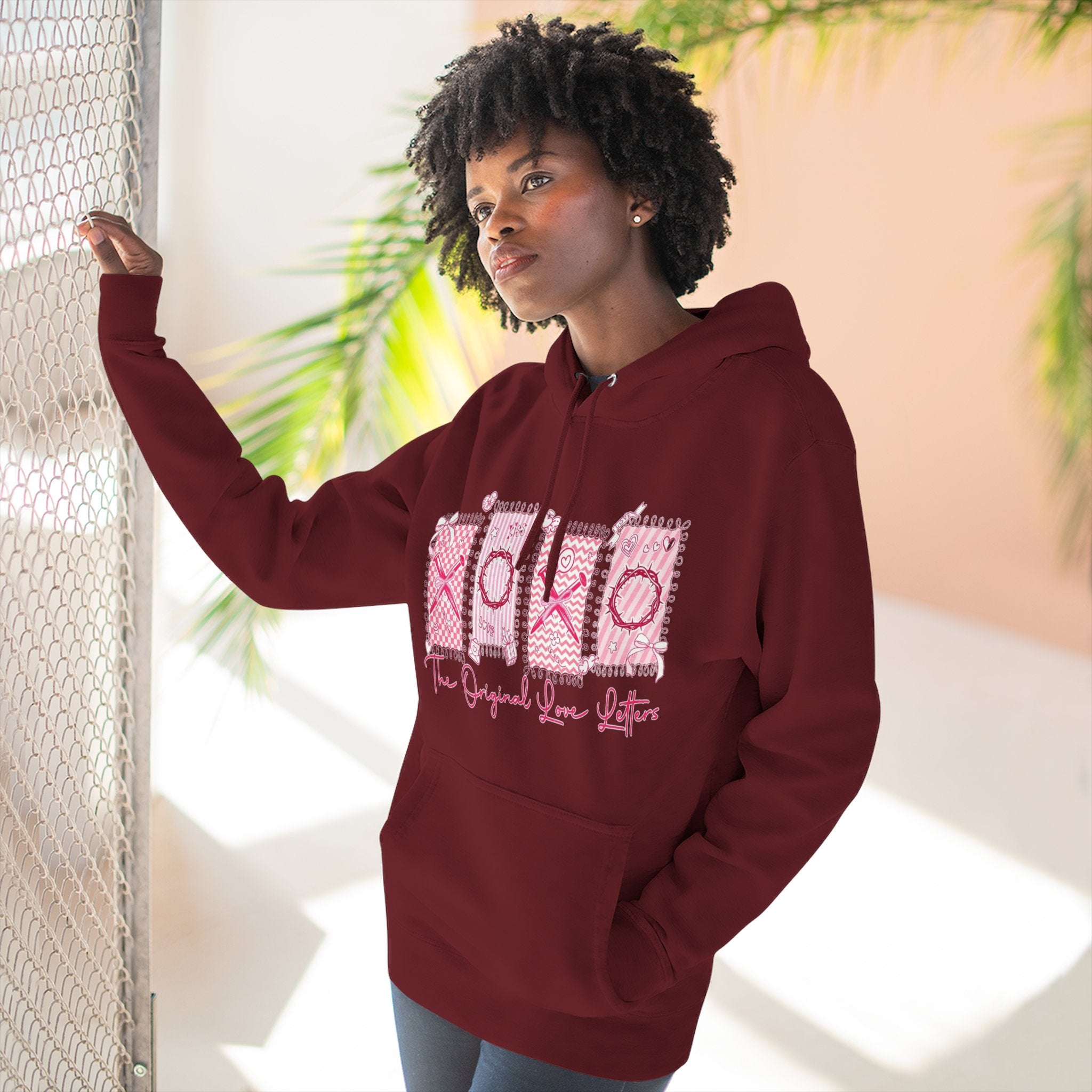Hoodie  Pink XOXO Three Panel Love Letters Fleece Hoodie