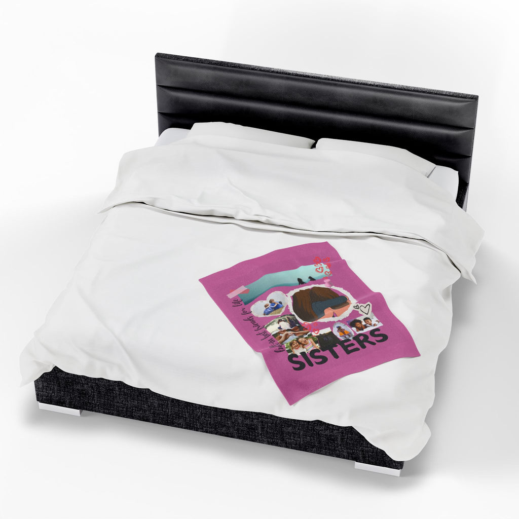 Sisters Velveteen Plush Blanket "Sisters" Photo Collage Keepsake Blanket Gift for Sister