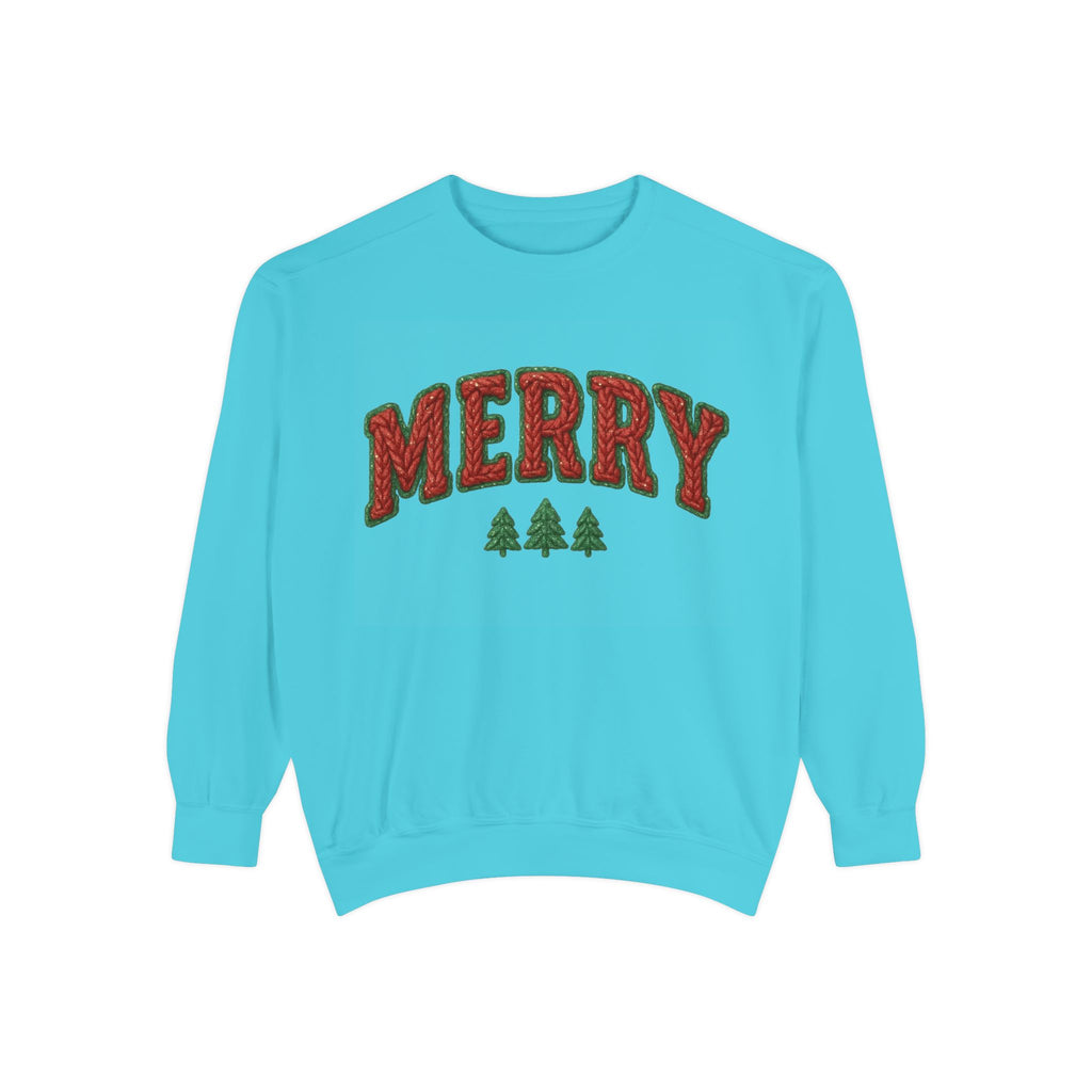 Merry Holiday Sweatshirt — Cozy Christmas Pullover with Tree Graphics Festive Holiday Designs