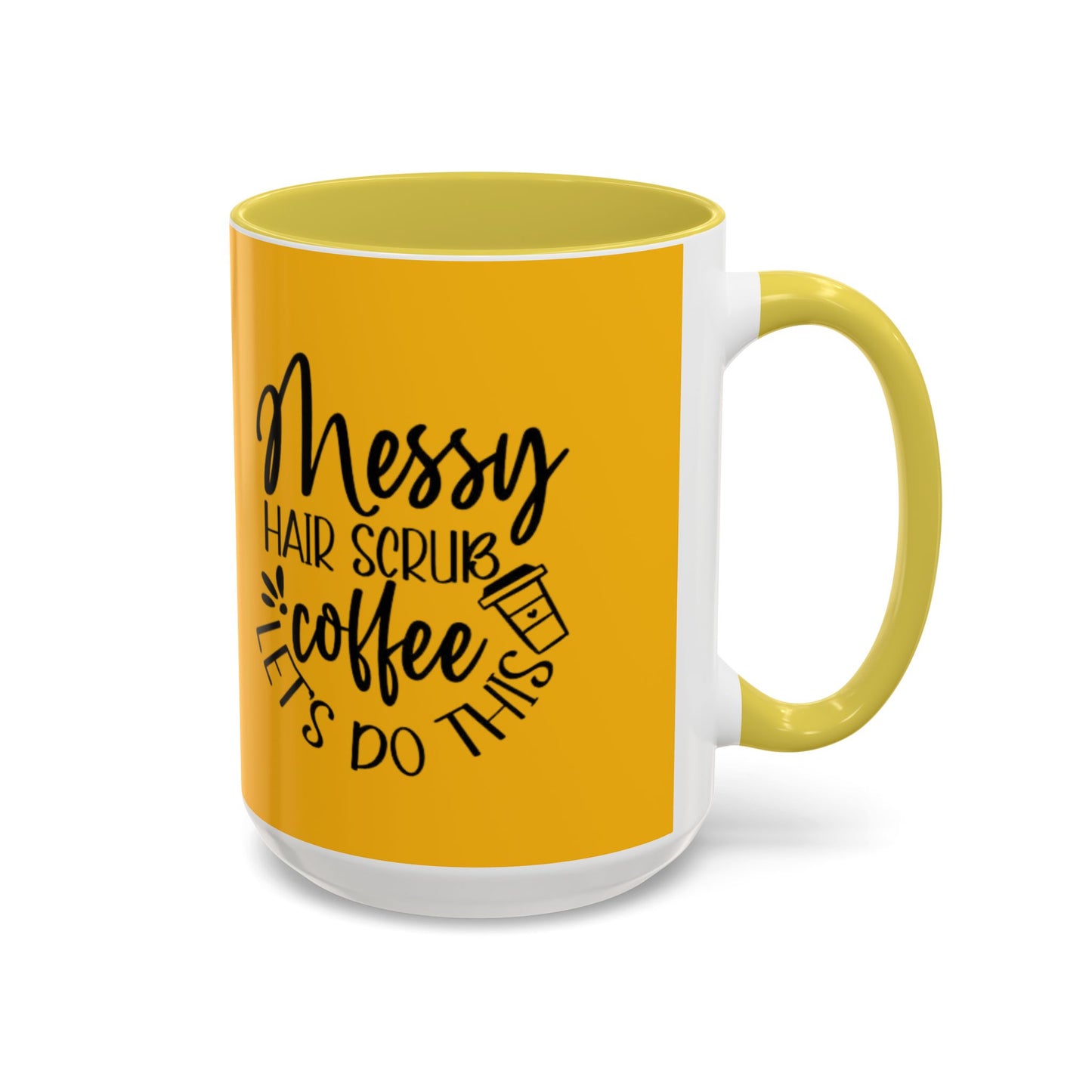 Holiday Coffee Cups with Festive Quotes & Designs Messy Hair Coffee Mug - Fun Yellow Ceramic Cup for Coffee Lovers