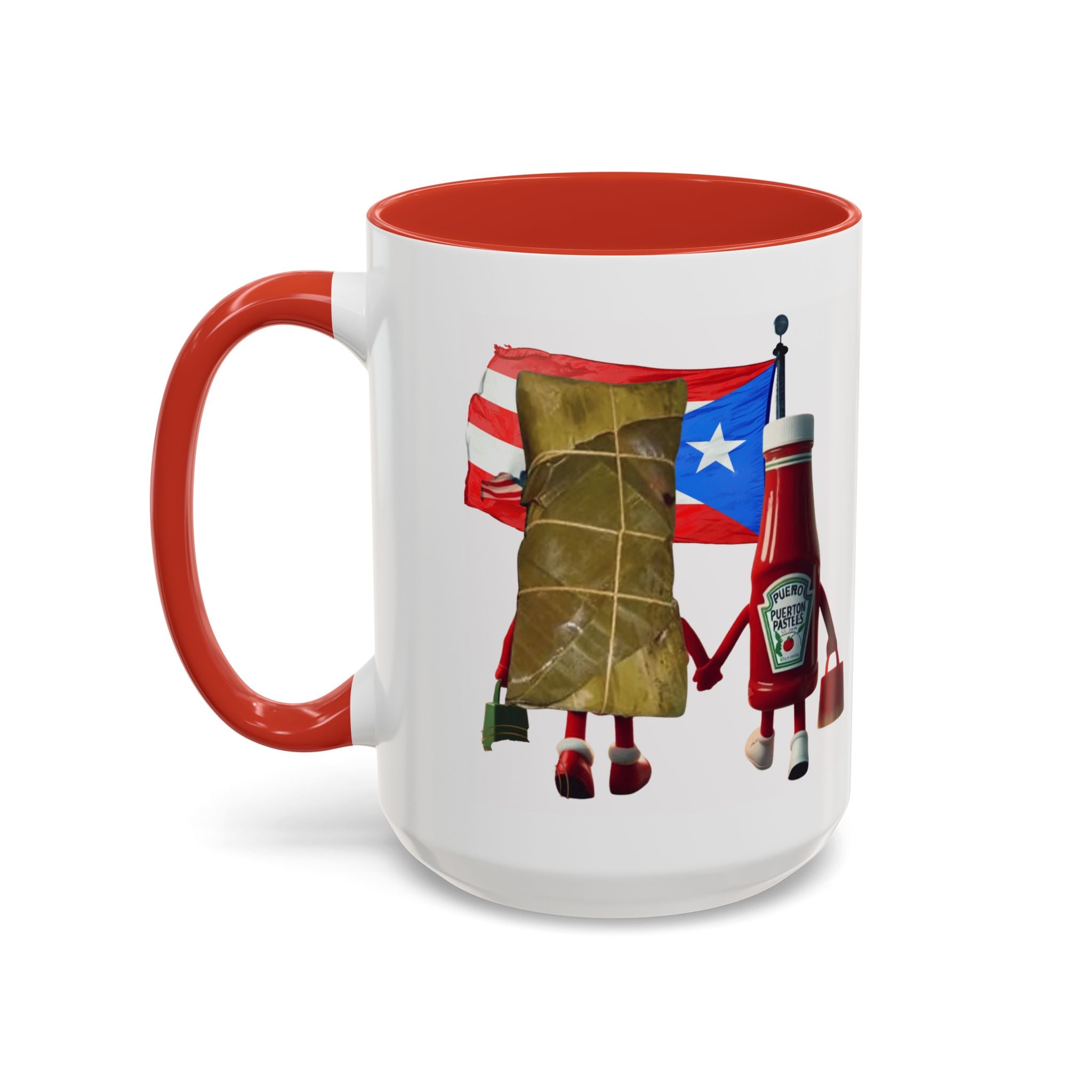 Puerto Rican Flag Ketchup & Pasteles Coffee Mug — Funny Food Friends Accent Mug (11/15oz)