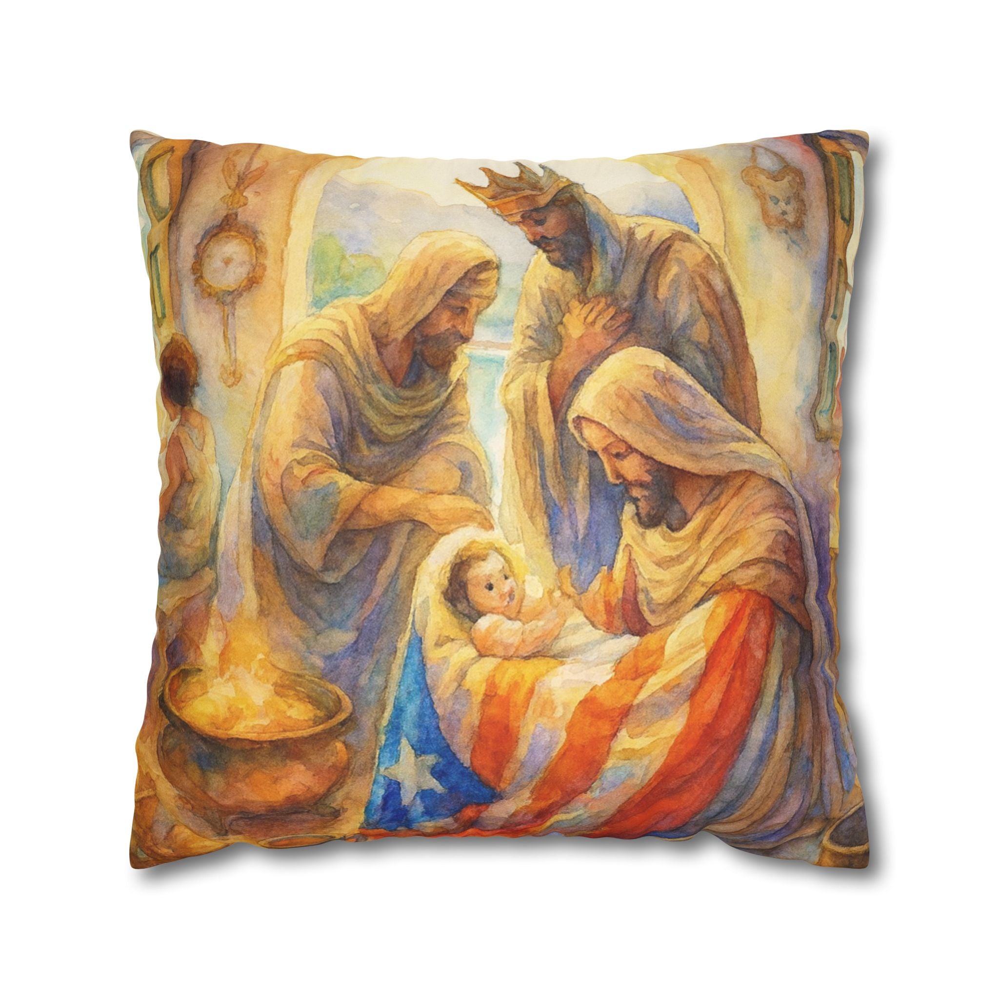 The Tree Kings with  Baby Jesus Decorative Pillow los Tres Reyes Magos Puerto Rico Culture Pillow