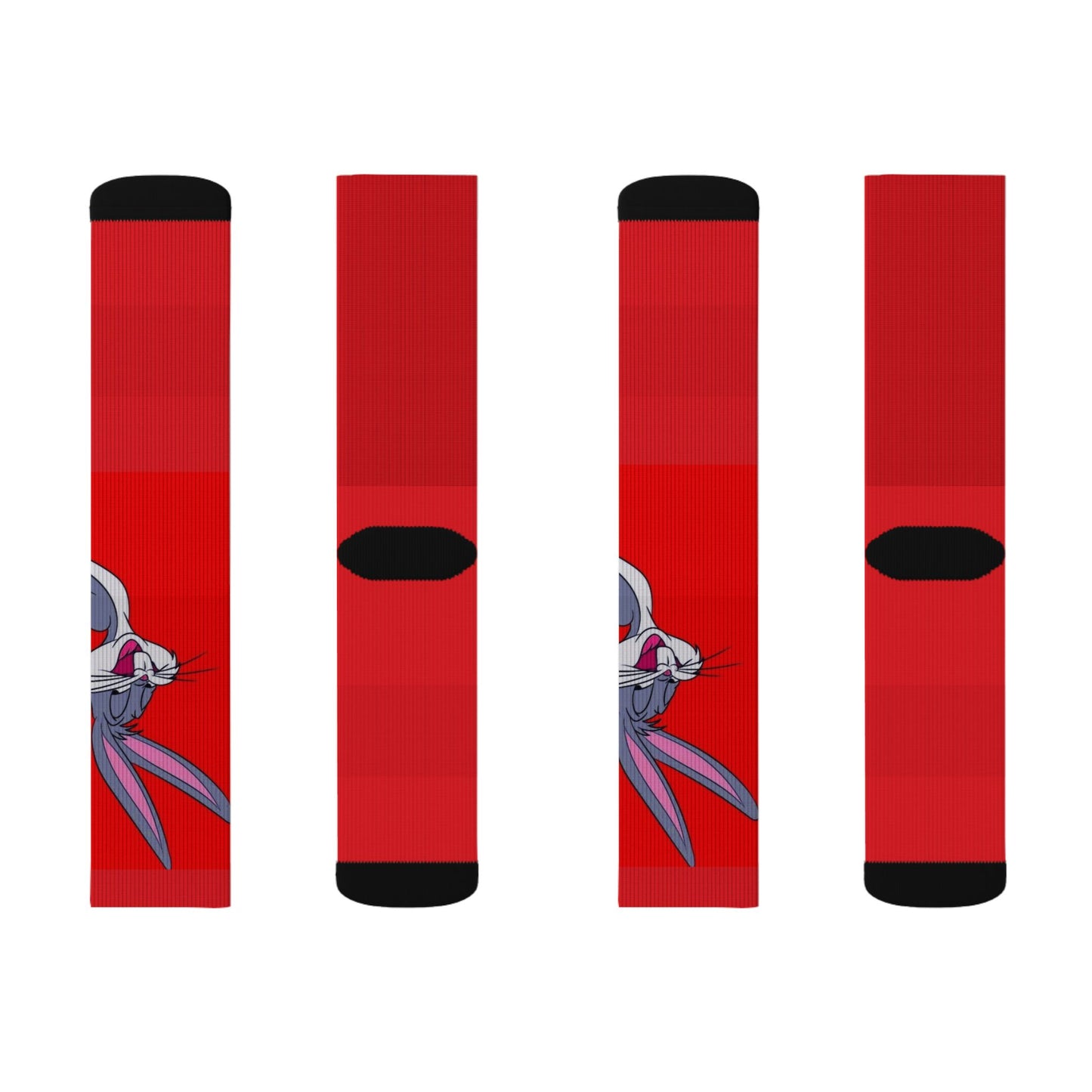 Bunny Face Red Sublimation Socks  Fun Cartoon Rabbit Crew Socks