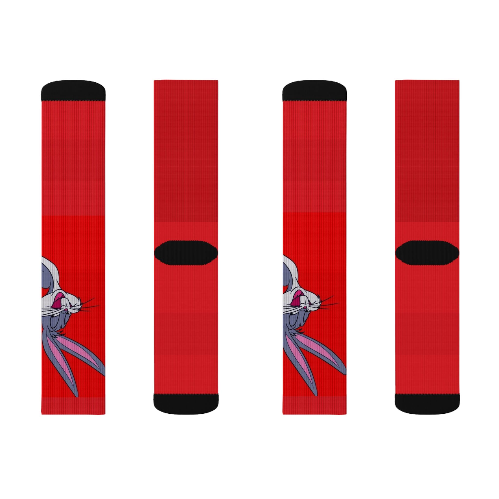 Bunny Face Red Sublimation Socks  Fun Cartoon Rabbit Crew Socks