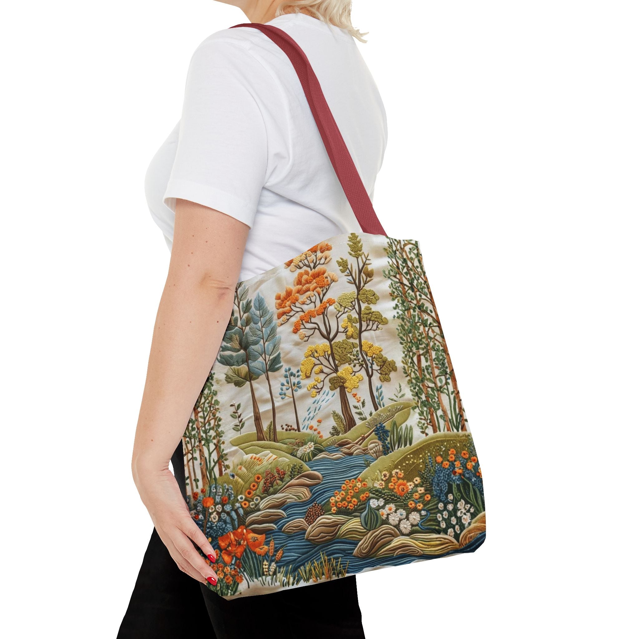 Scenic Meadow Tote Crochet-Decorated Tote Bags