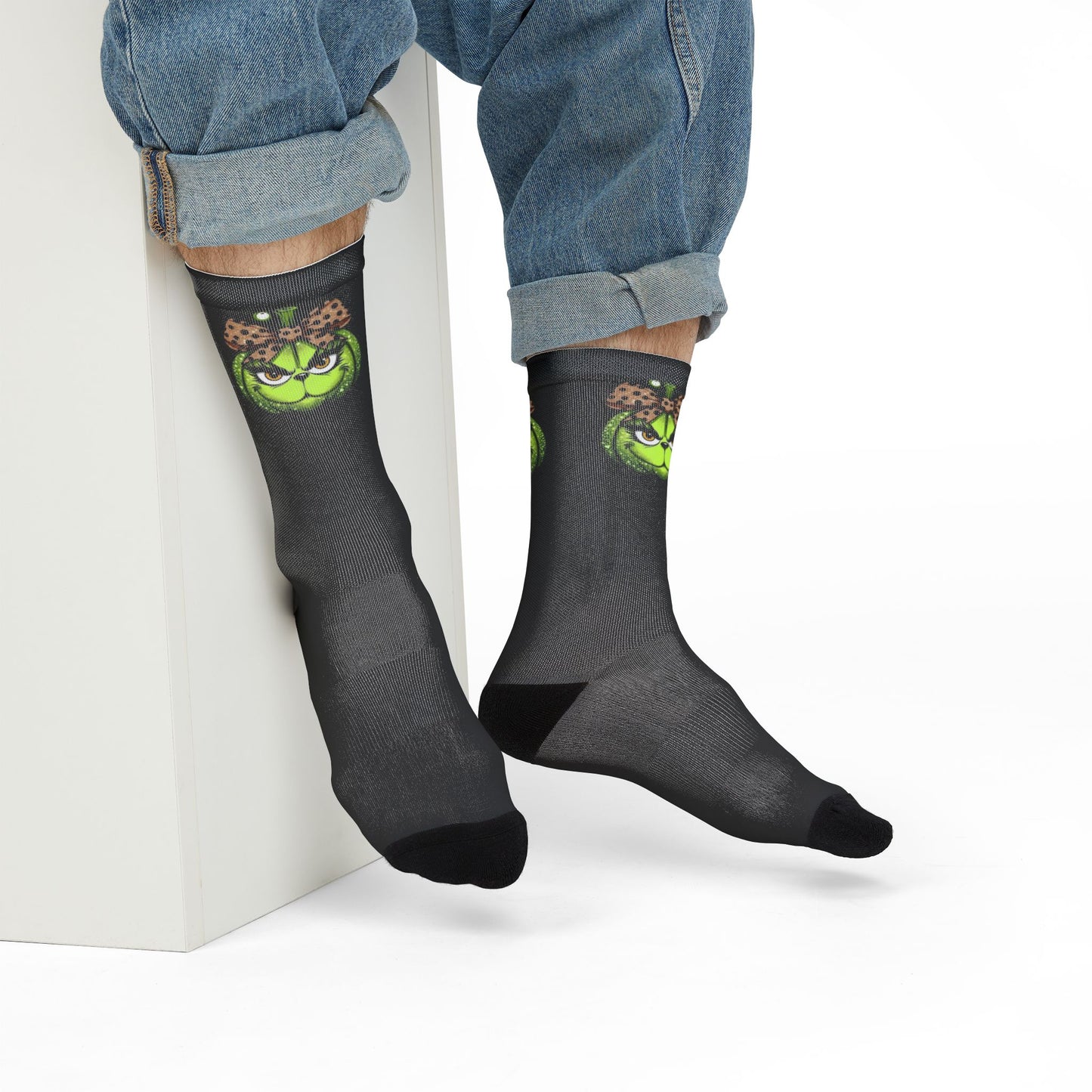 New Christmas Sock Collection! Green Pumpkin Witch Jack-O'-Lantern Crew Socks