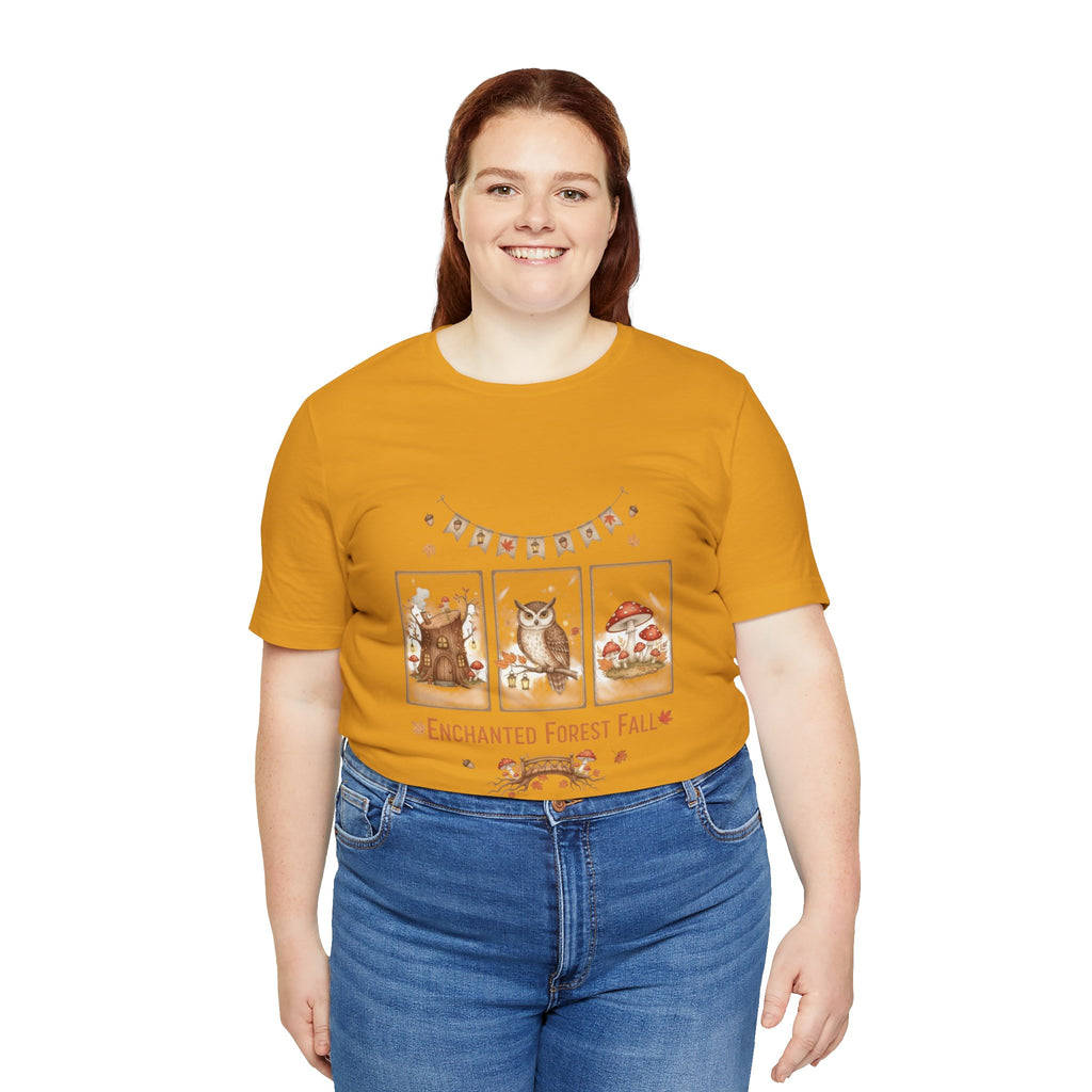 Enchanted Forest Fall Tee, Cute Owl Shirt, Autumn Graphic Tee, Nature Lover Gift, Cozy Fall Apparel, Wildlife T-Shirt, Unisex Fall Top