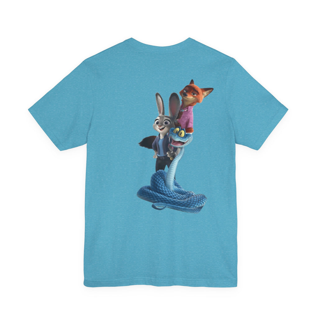 Animated Character Tee — Cute Fox & Bunny Stack Graphic T-Shirt  cartoon-style Christmas artwork