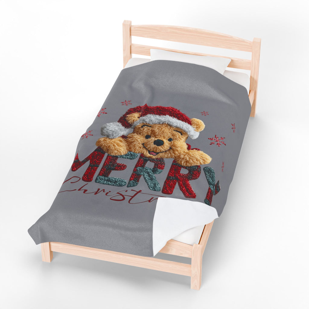 Magical Christmas Cartoon Blanket Merry Christmas Teddy Plush Blanket Soft Velveteen Holiday Throw