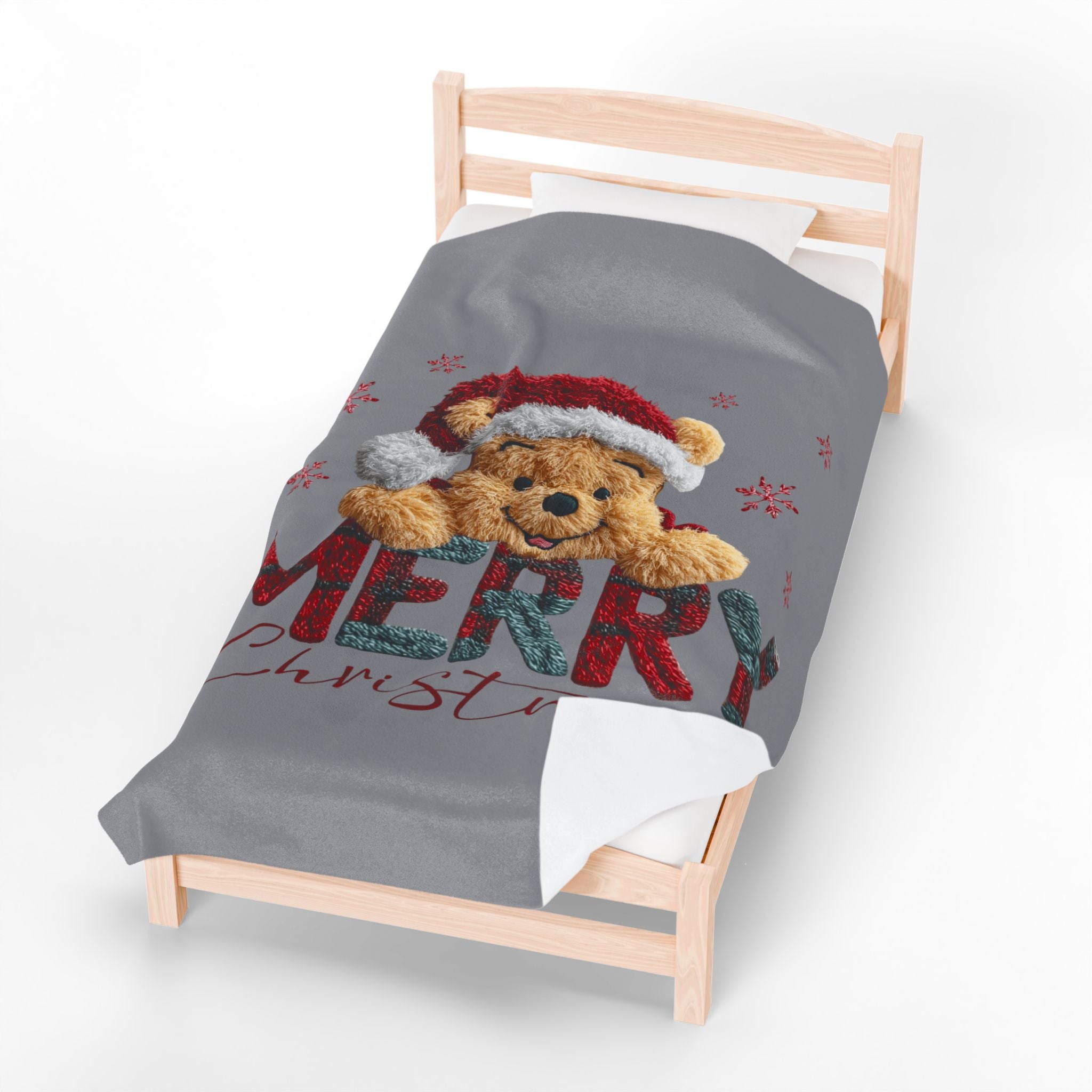 Magical Christmas Cartoon Blanket Merry Christmas Teddy Plush Blanket Soft Velveteen Holiday Throw